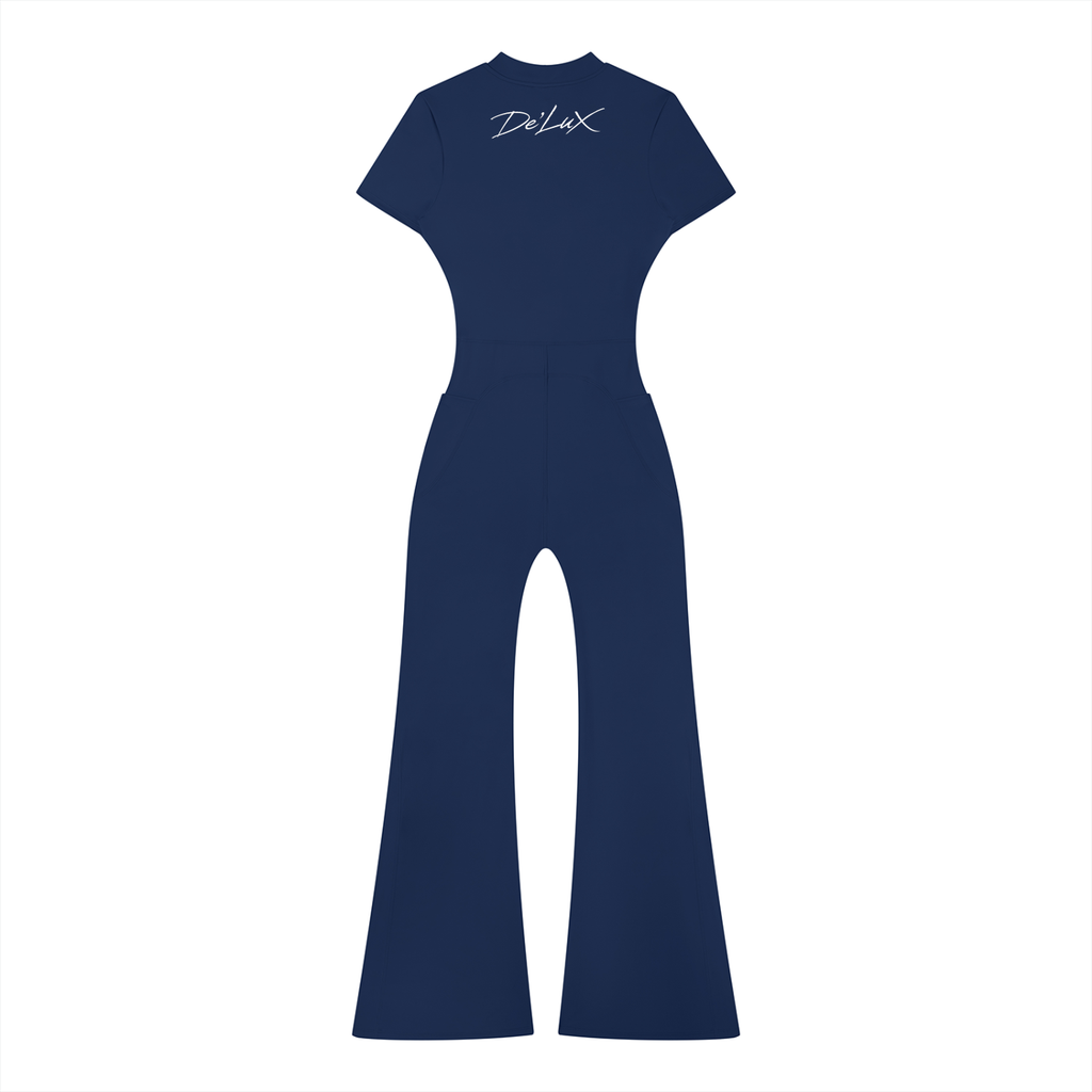 DeLuX Women’s Tight Flared Leg Quarter-Zip Jumpsuit