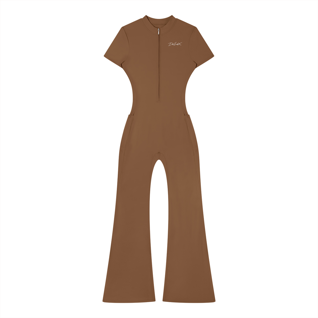 DeLuX Women’s Tight Flared Leg Quarter-Zip Jumpsuit