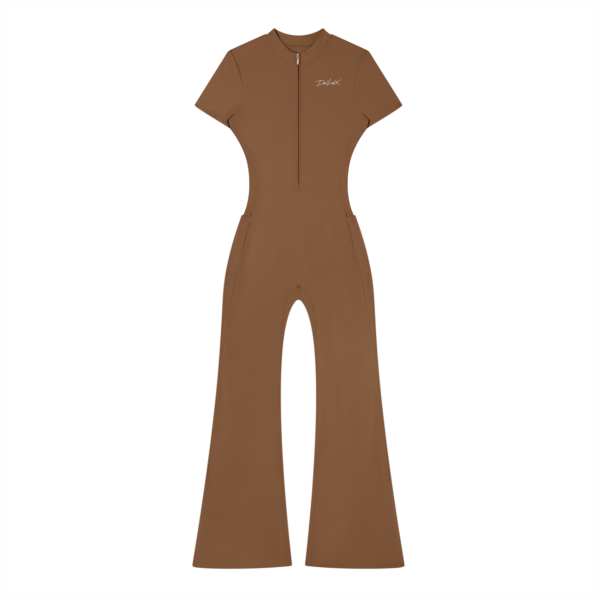 DeLuX Women’s Tight Flared Leg Quarter-Zip Jumpsuit