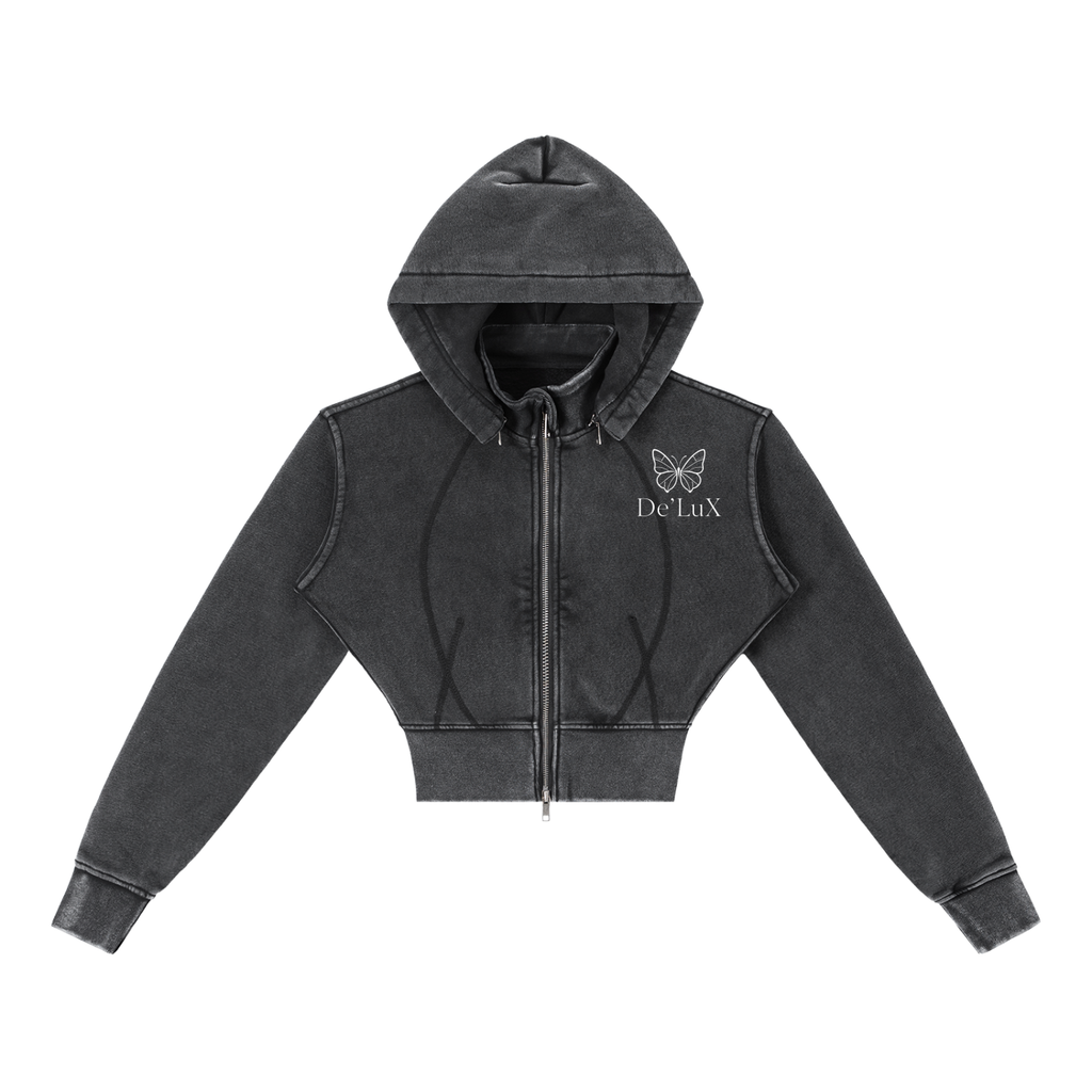 Vintage Washed Cropped Fleece Hoodie
