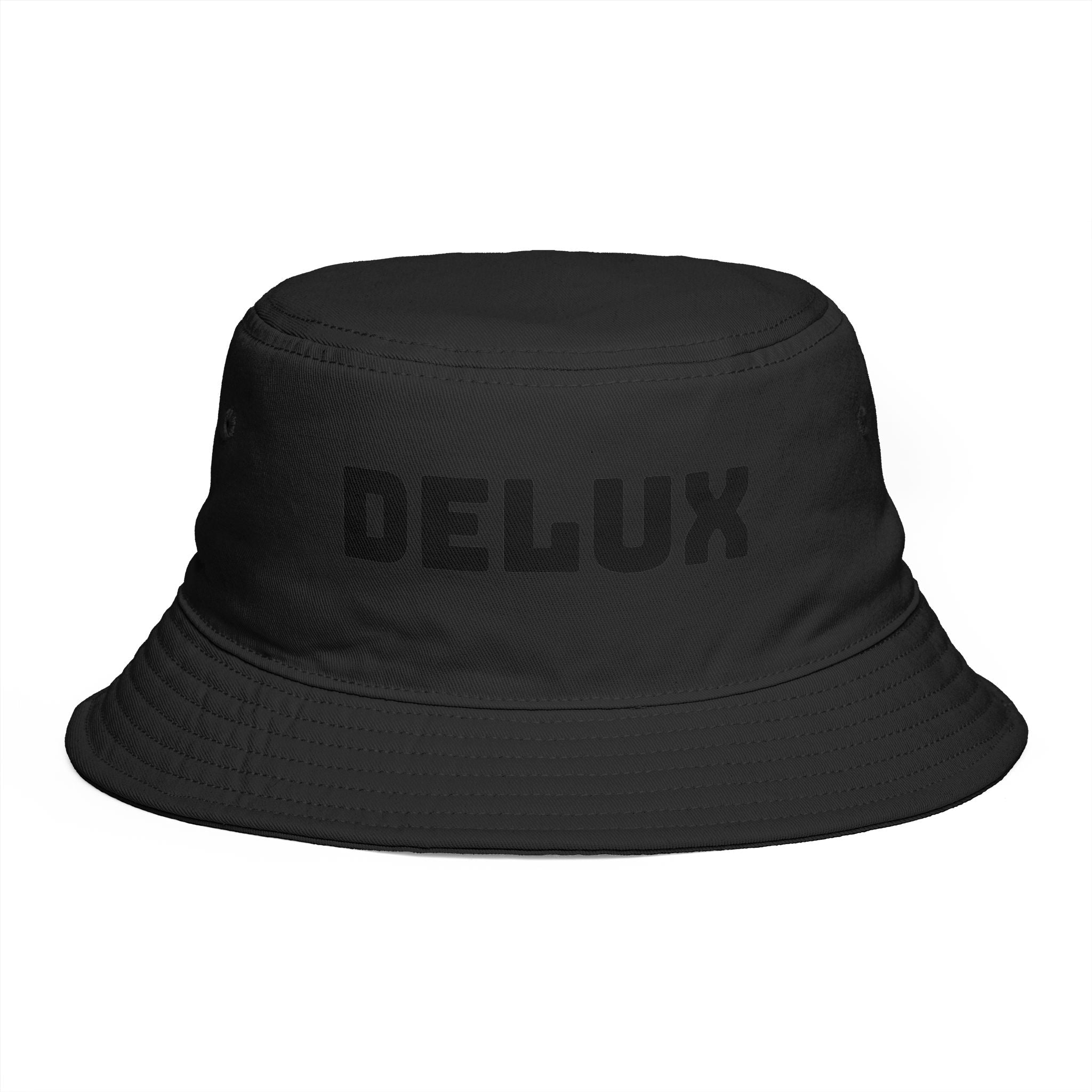 DELUX Brown Bucket Hat — Retro Logo Casual Sun Hat