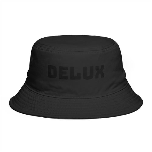 DELUX Brown Bucket Hat — Retro Logo Casual Sun Hat