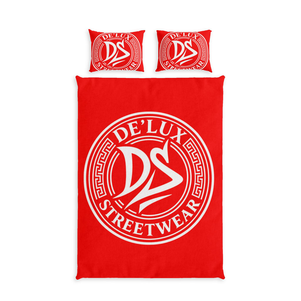De'Lux Streetwear Red Cotton Bed Set — DS Logo Duvet Cover & Pillowcases