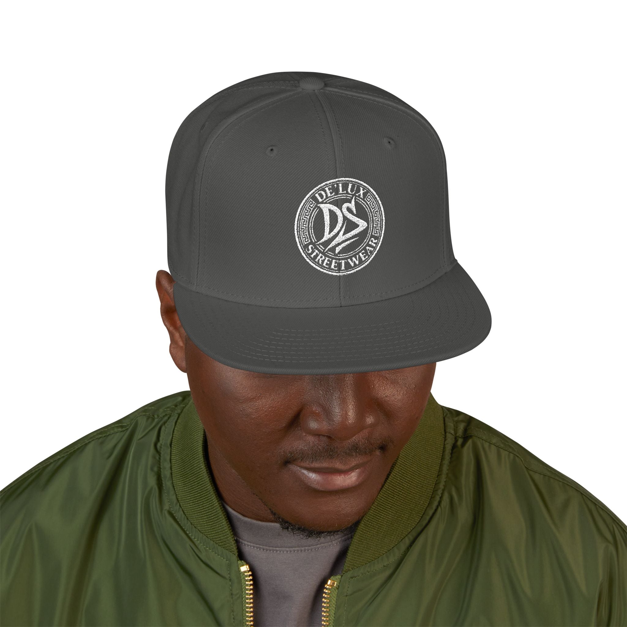Embroidered Snapback Hat — Vintage Circle Logo Streetwear Cap
