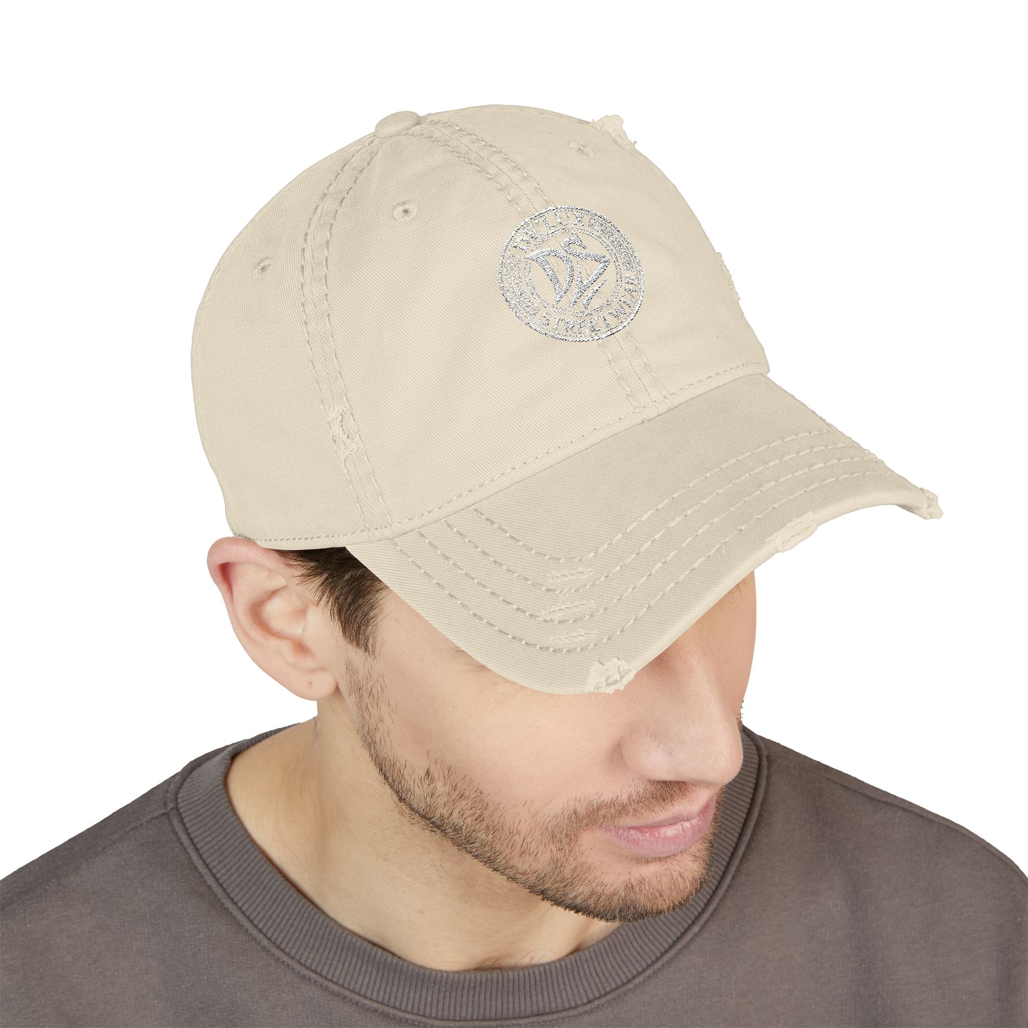 Distressed Embroidered Dad Hat — Vintage Washed Baseball Cap with DS Logo