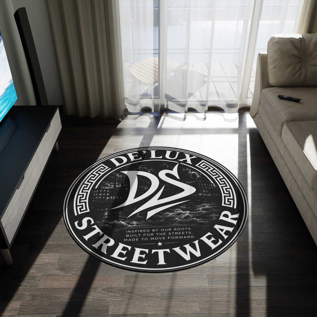 De'Lux Streetwear Round Rug — Black Logo Graphic Floor Mat