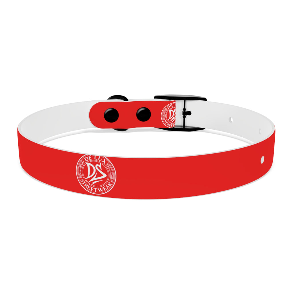 Red Logo Dog Collar — Durable Adjustable Pet Collar with White DS Emblem