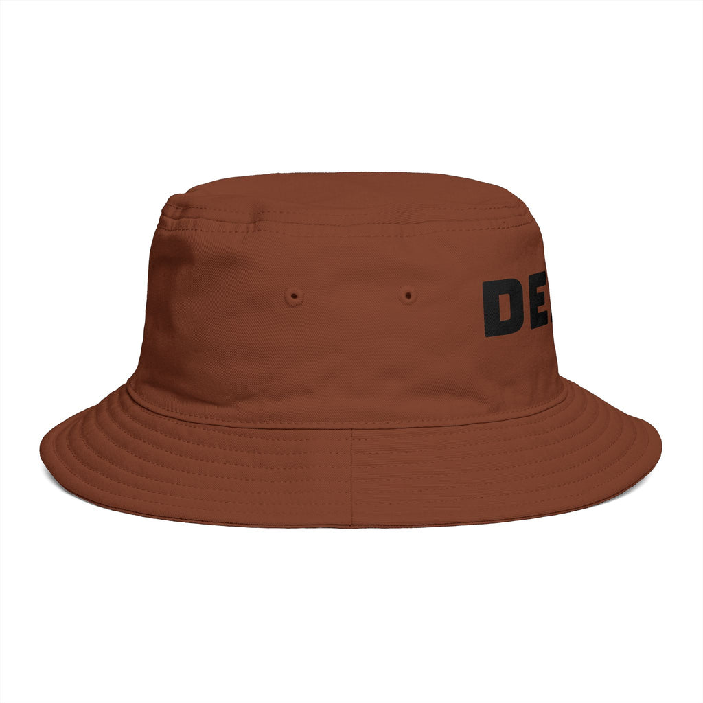 DELUX Brown Bucket Hat — Retro Logo Casual Sun Hat