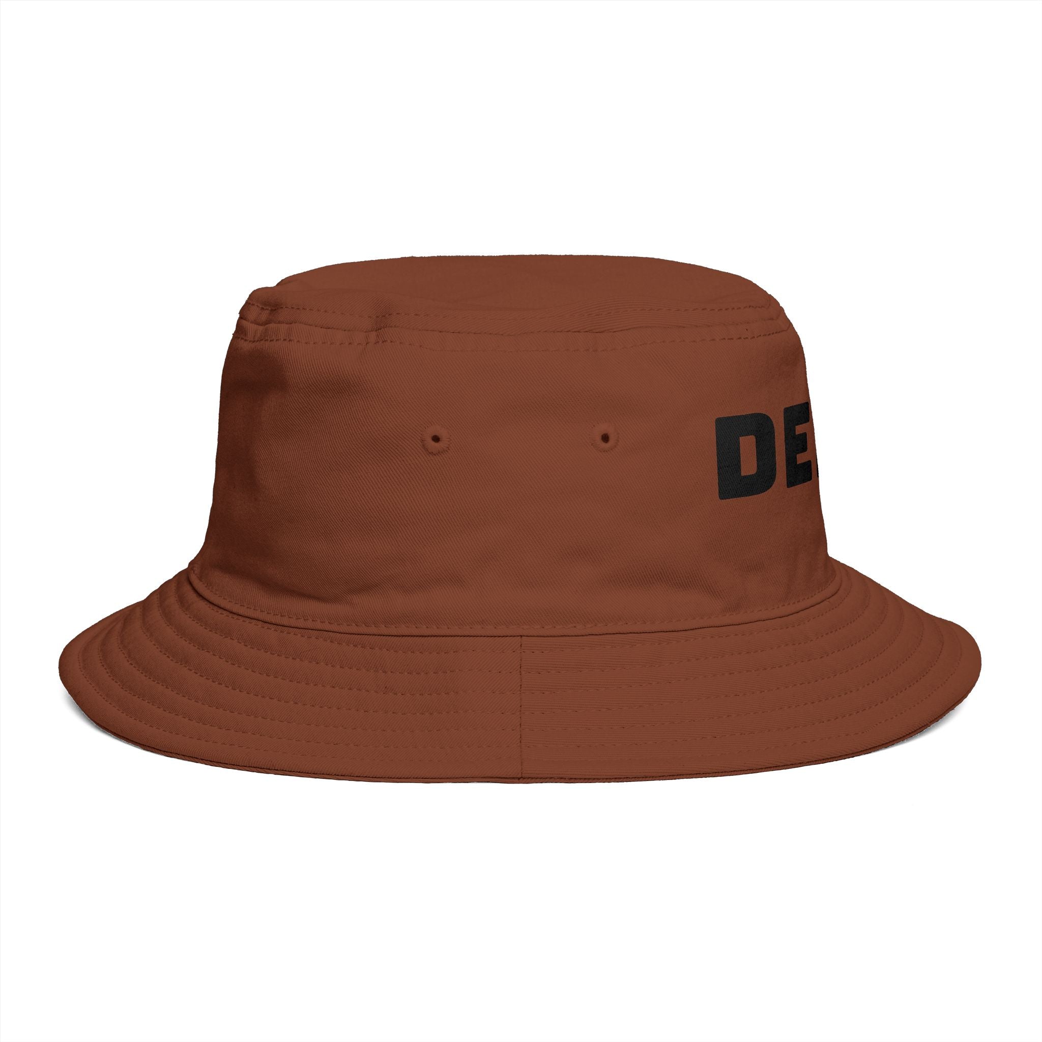 DELUX Brown Bucket Hat — Retro Logo Casual Sun Hat