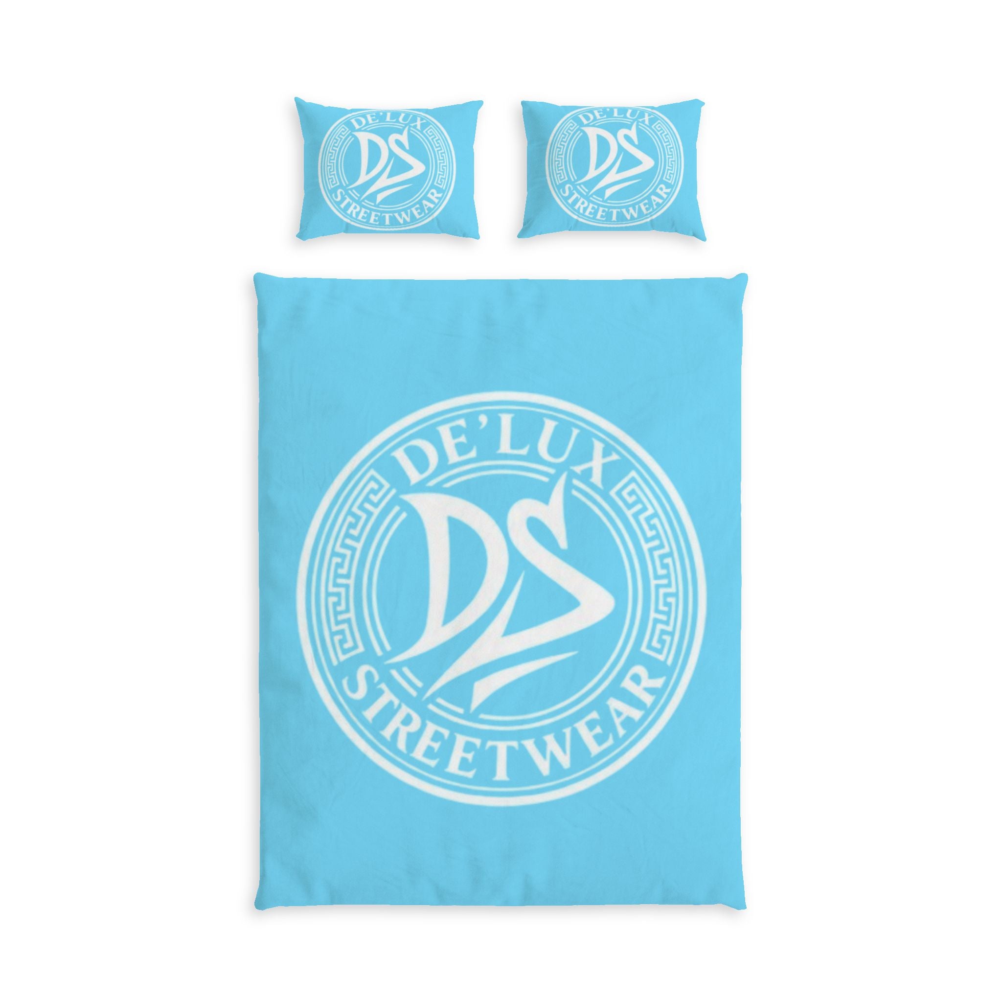 Streetwear Logo Cotton Bed Set – De'Lux DS Blue Duvet Cover & Pillowcases