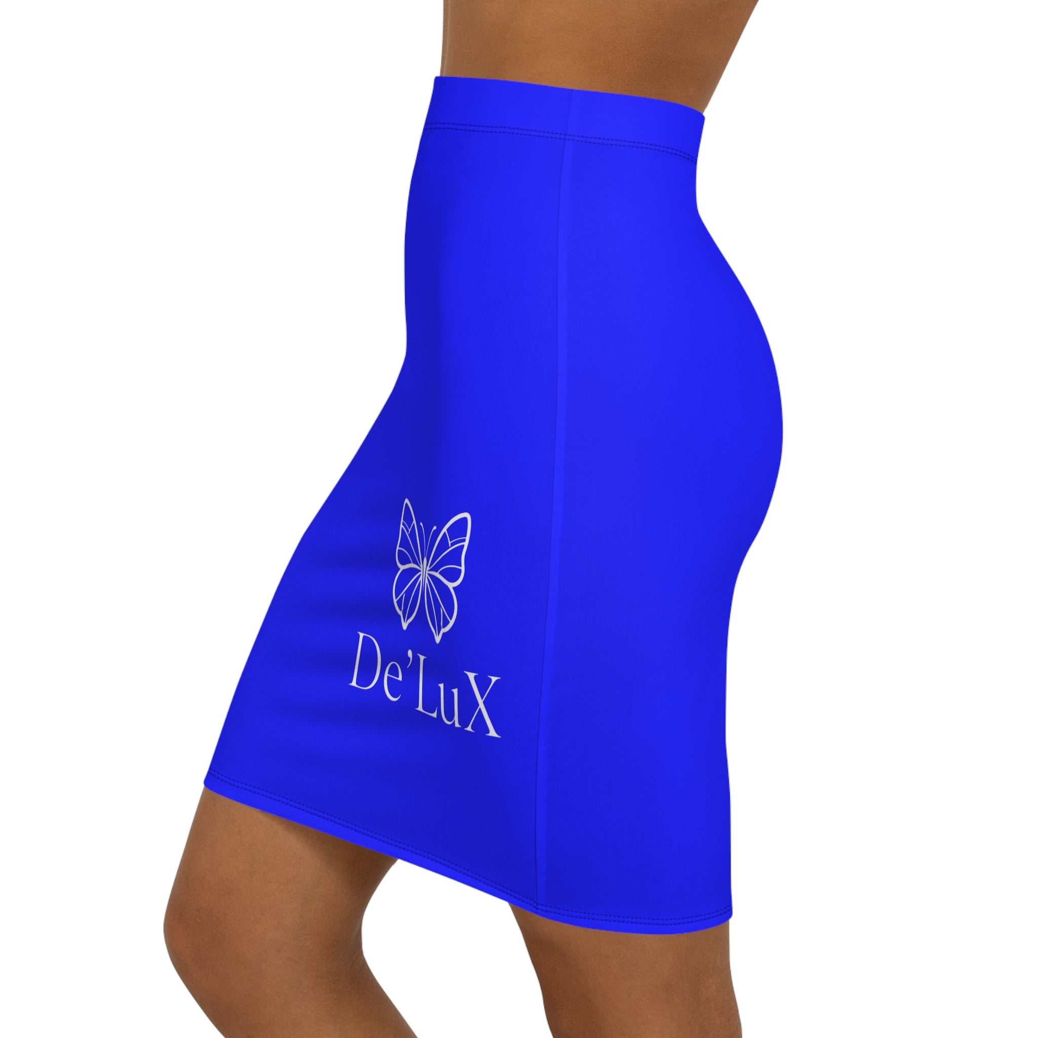 De'LuX Blue Butterfly Pencil Skirt — Women's Mid-Waist Stylish Office & Casual Wear