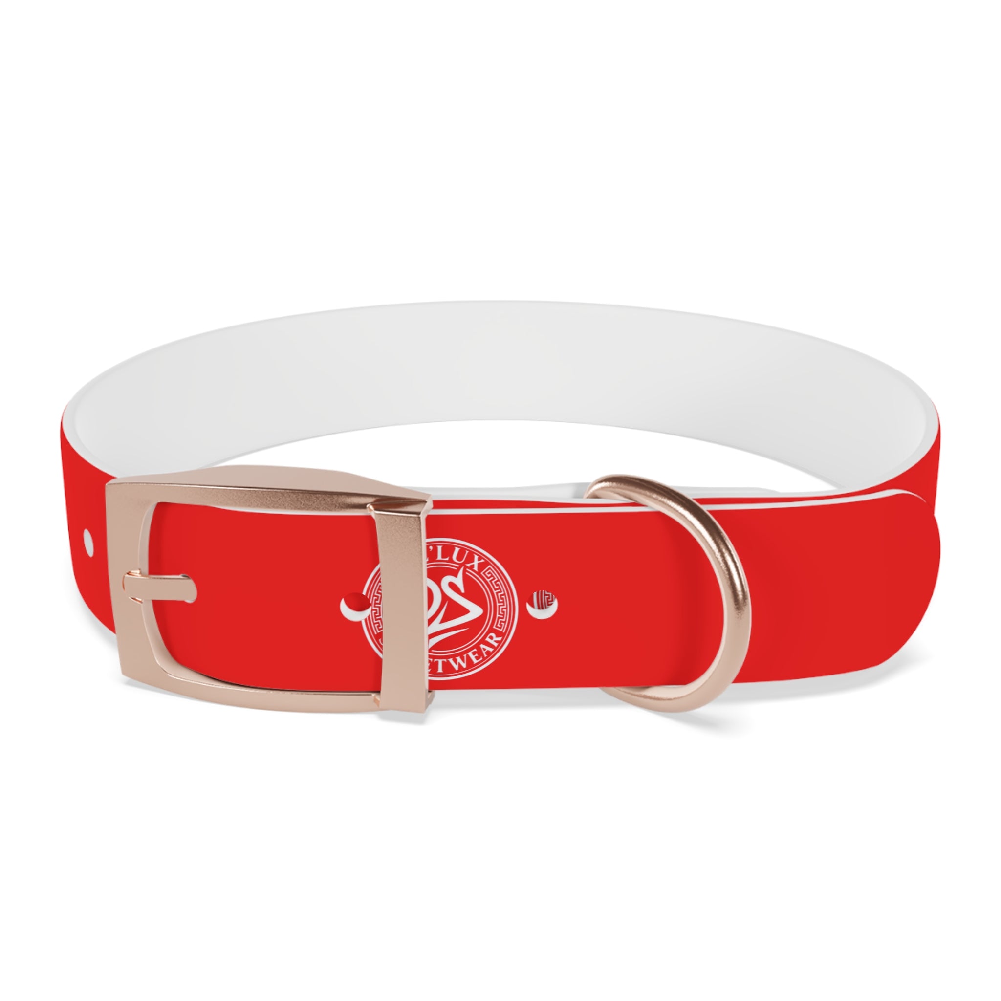 Red Logo Dog Collar — Durable Adjustable Pet Collar with White DS Emblem