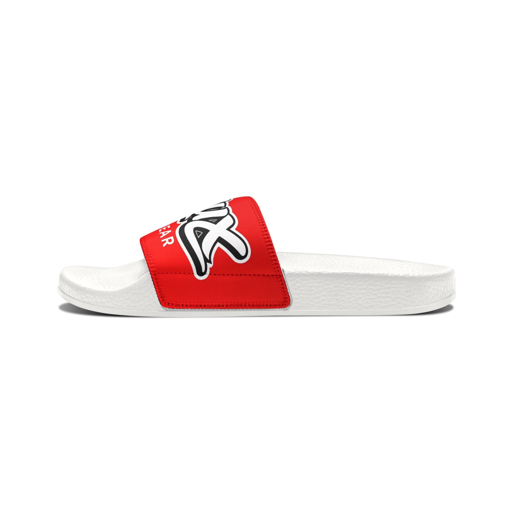 Men's Removable-Strap Slide Sandals — Bold Red 'Delux Streetwear' Logo
