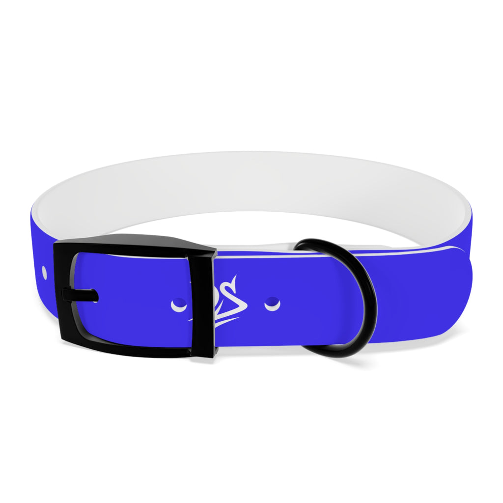 Blue Branded Dog Collar — Adjustable Waterproof Pet Collar with White Logo