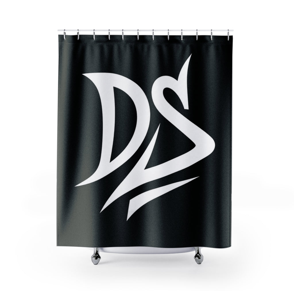DS Monogram Shower Curtain — Modern Black & White Bath Décor