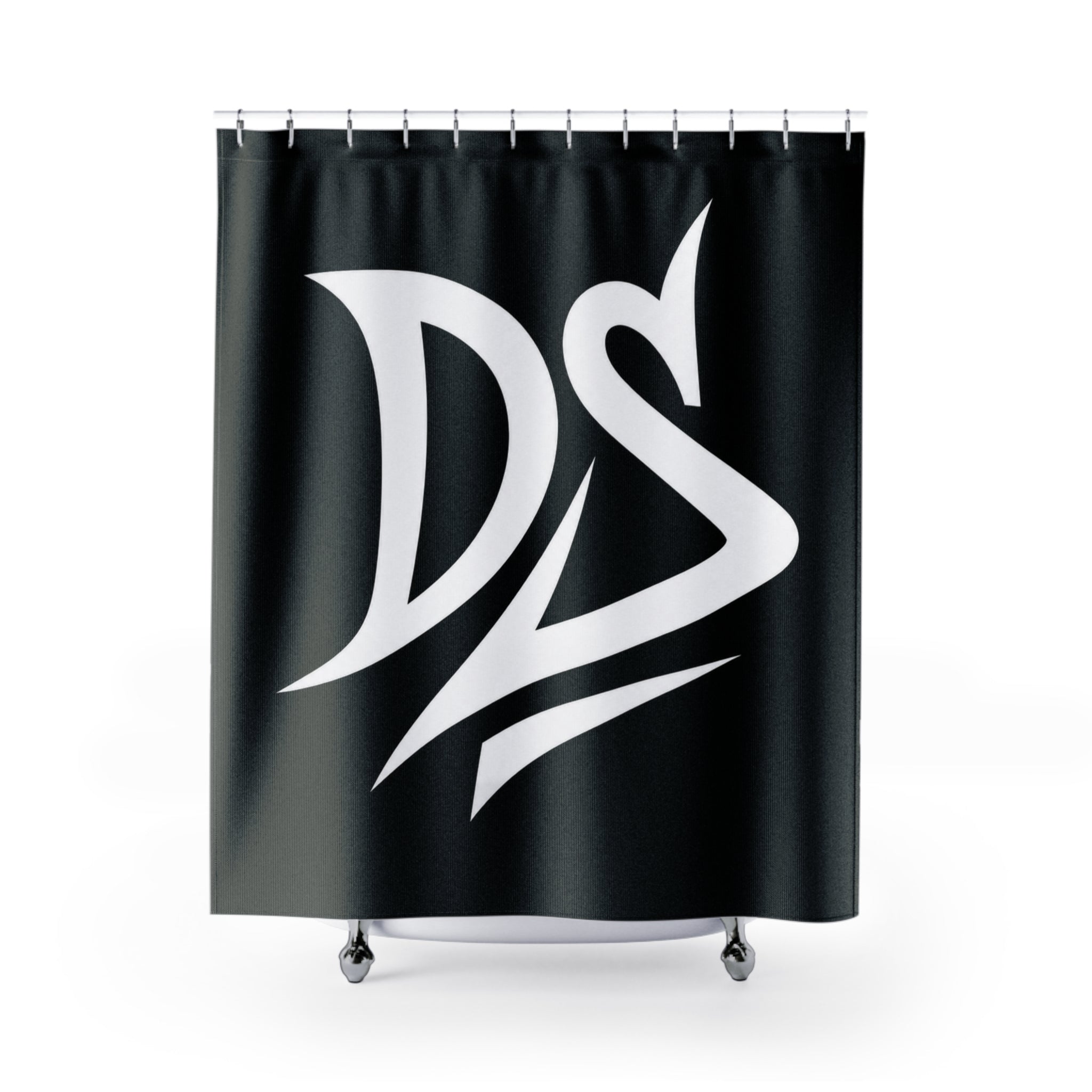 DS Monogram Shower Curtain — Modern Black & White Bath Décor