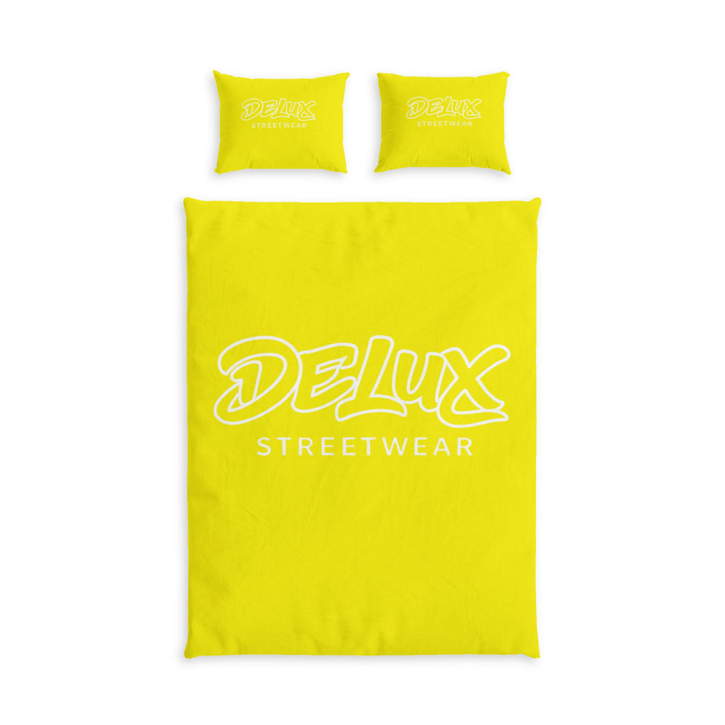 Delux Streetwear Cotton Bed Set — Bright Yellow Logo Duvet Cover & Pillowcases