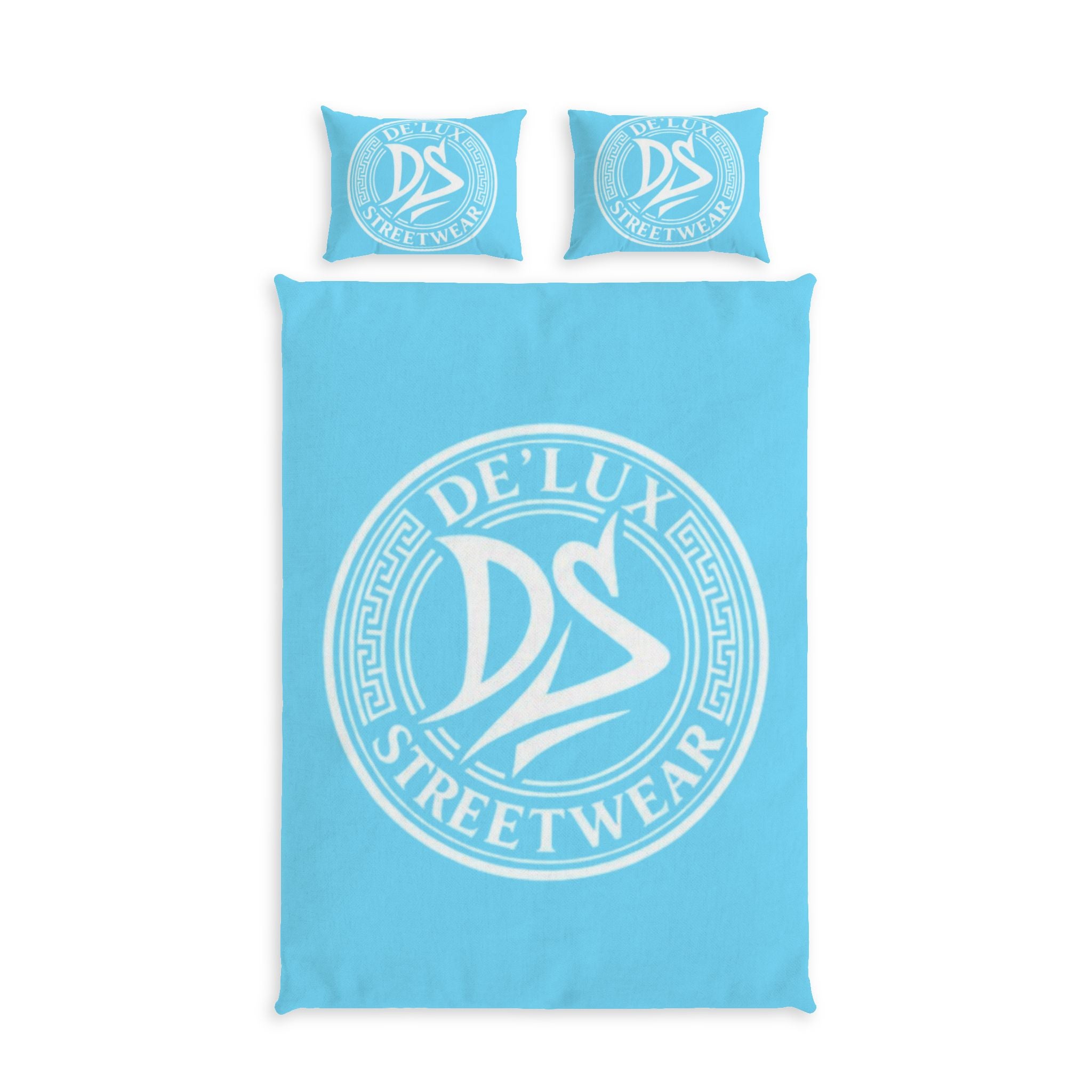Streetwear Logo Cotton Bed Set – De'Lux DS Blue Duvet Cover & Pillowcases