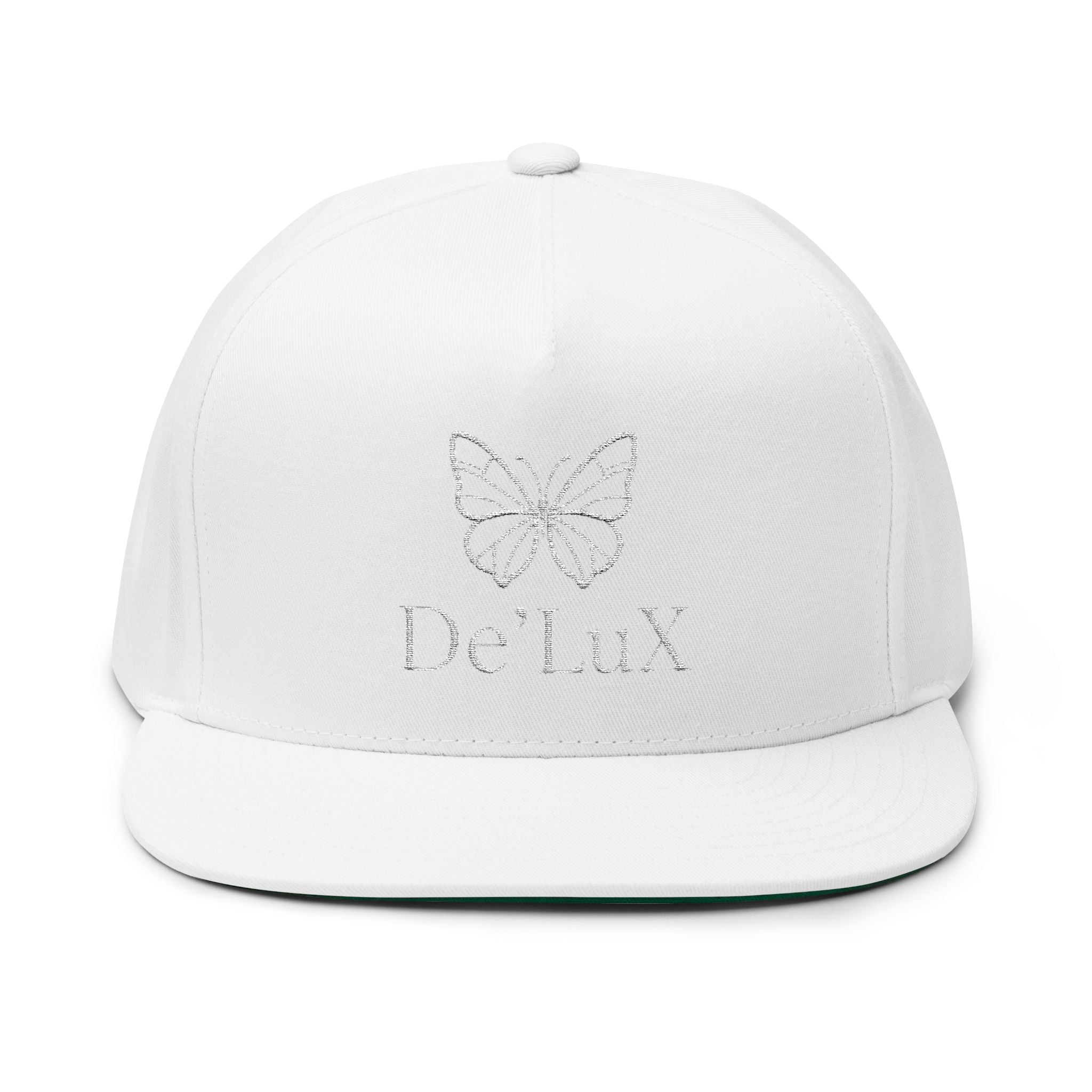 DeLuX Women Embroidered Butterfly Rhinestone Flat Bill Cap — Luxe 'Bee Lux' Snapback