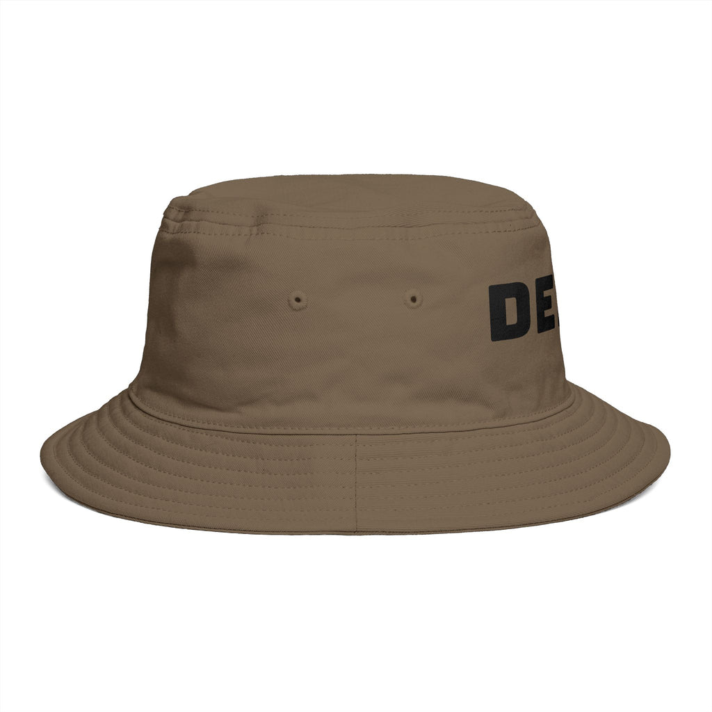DELUX Brown Bucket Hat — Retro Logo Casual Sun Hat