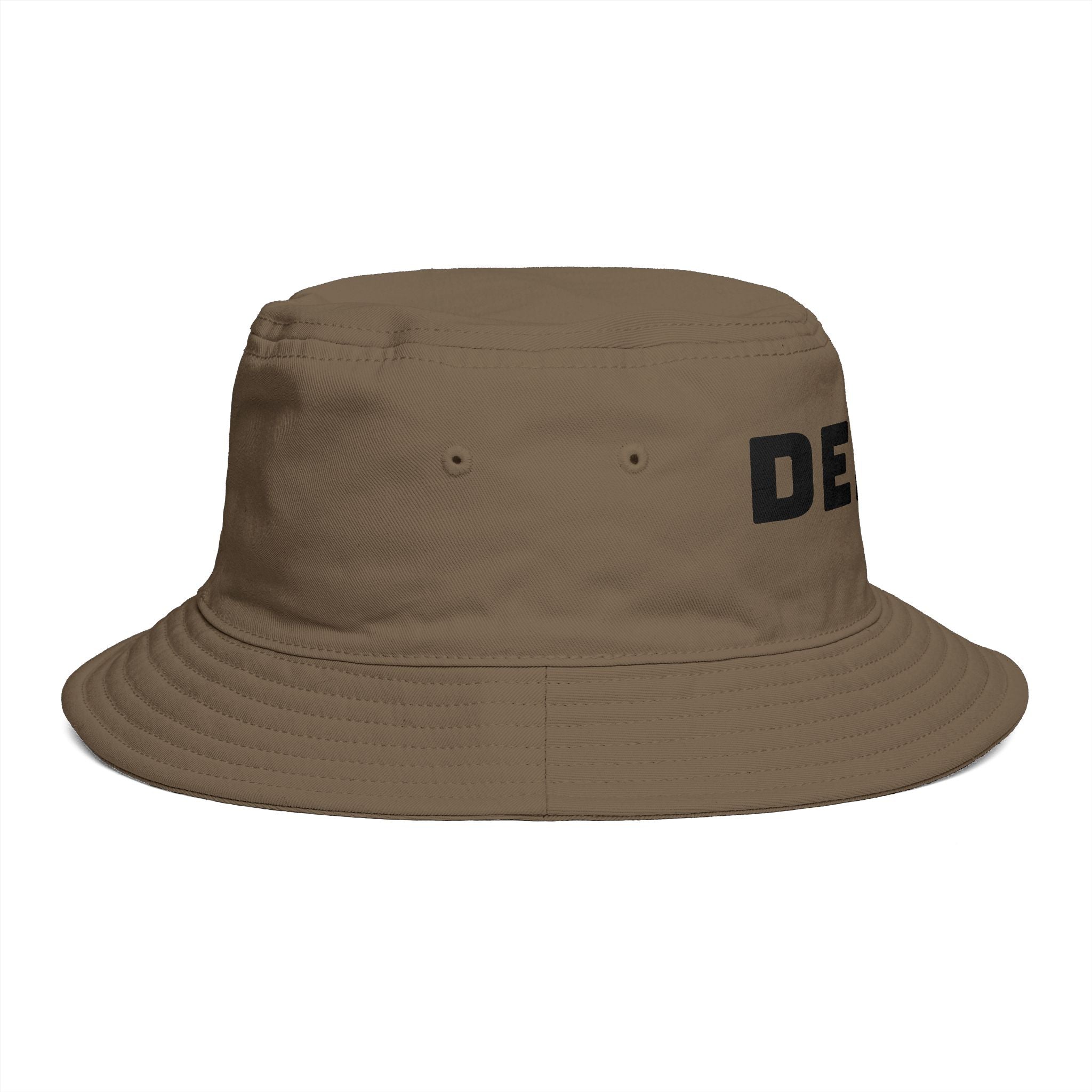 DELUX Brown Bucket Hat — Retro Logo Casual Sun Hat