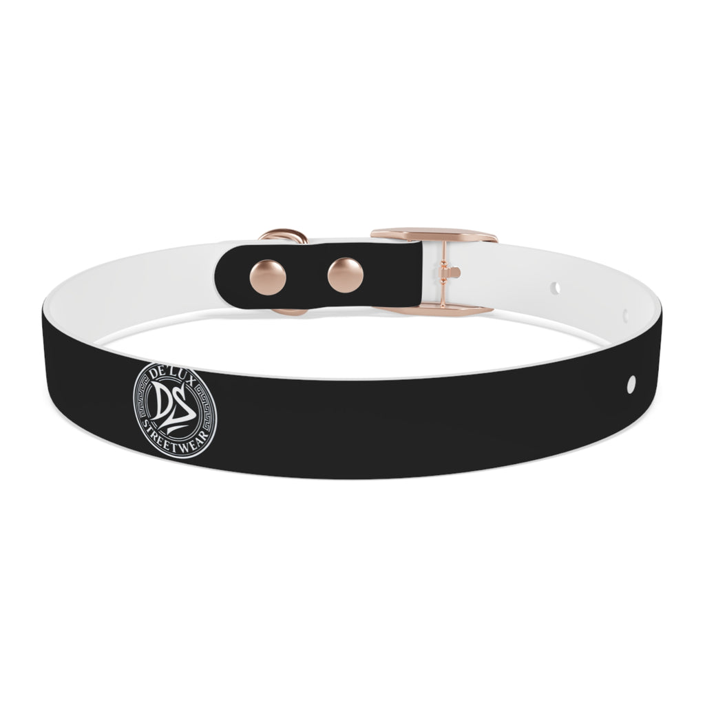 Black Logo Dog Collar — Durable Faux Leather Collar with Round Emblem