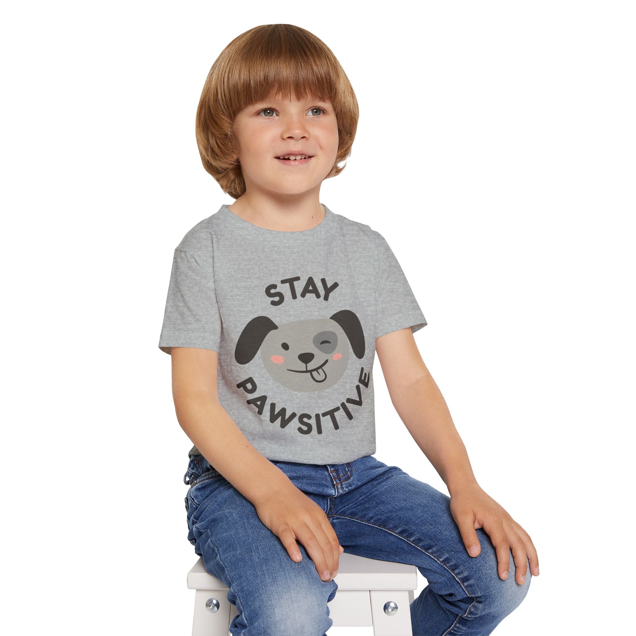 Toddler T-Shirt — "Stay Pawsitive" Cute Winking Puppy Kids Tee