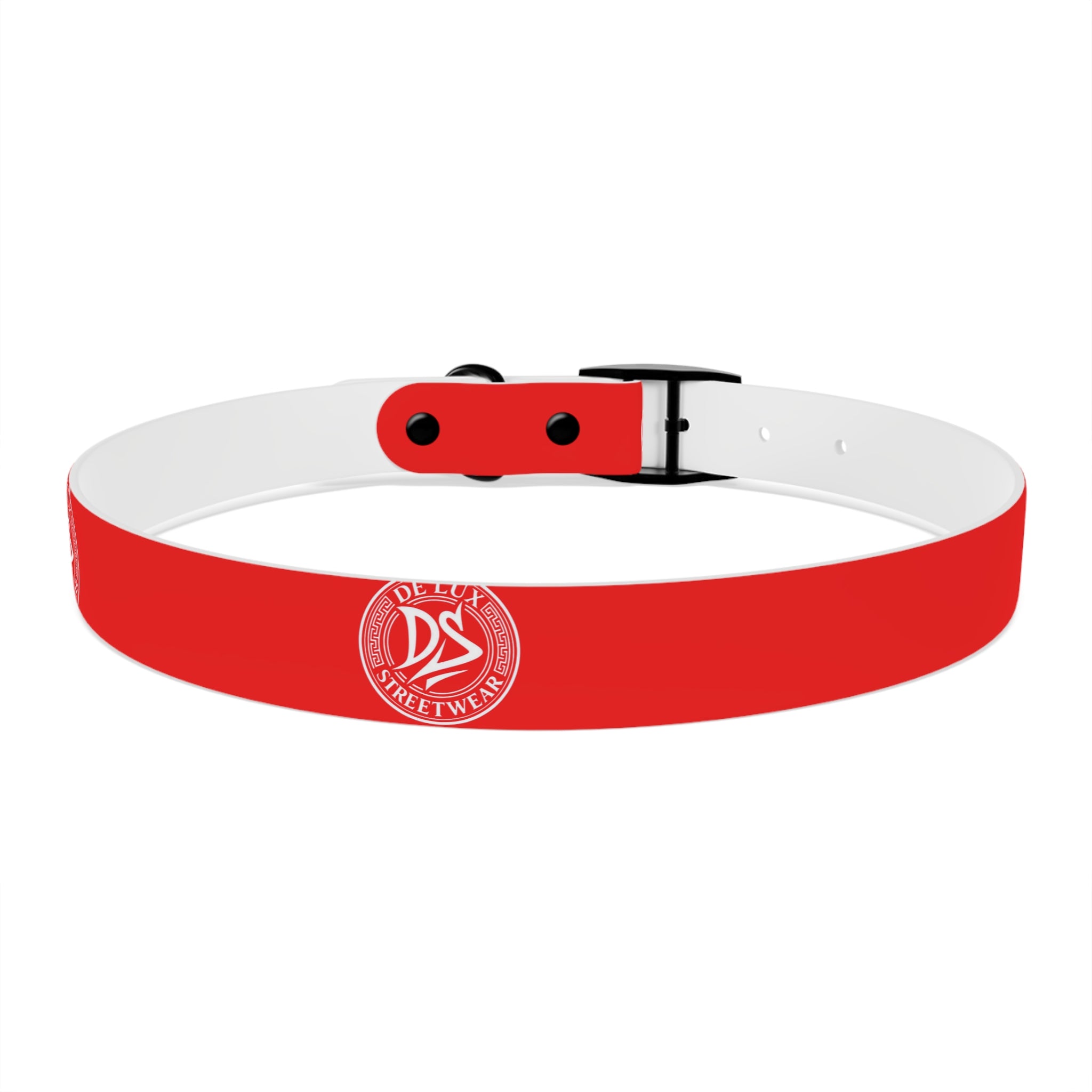 Red Logo Dog Collar — Durable Adjustable Pet Collar with White DS Emblem