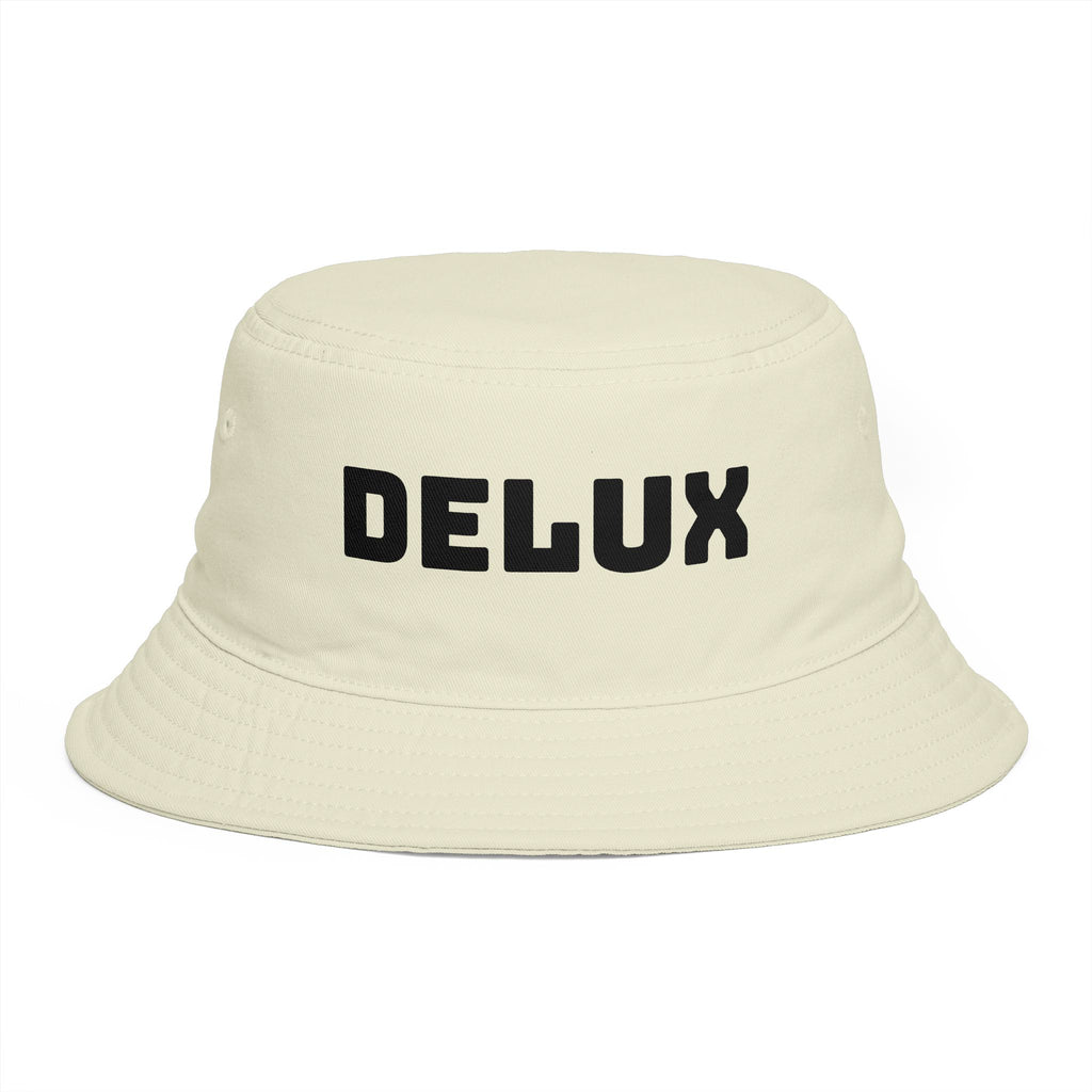 DELUX Brown Bucket Hat — Retro Logo Casual Sun Hat