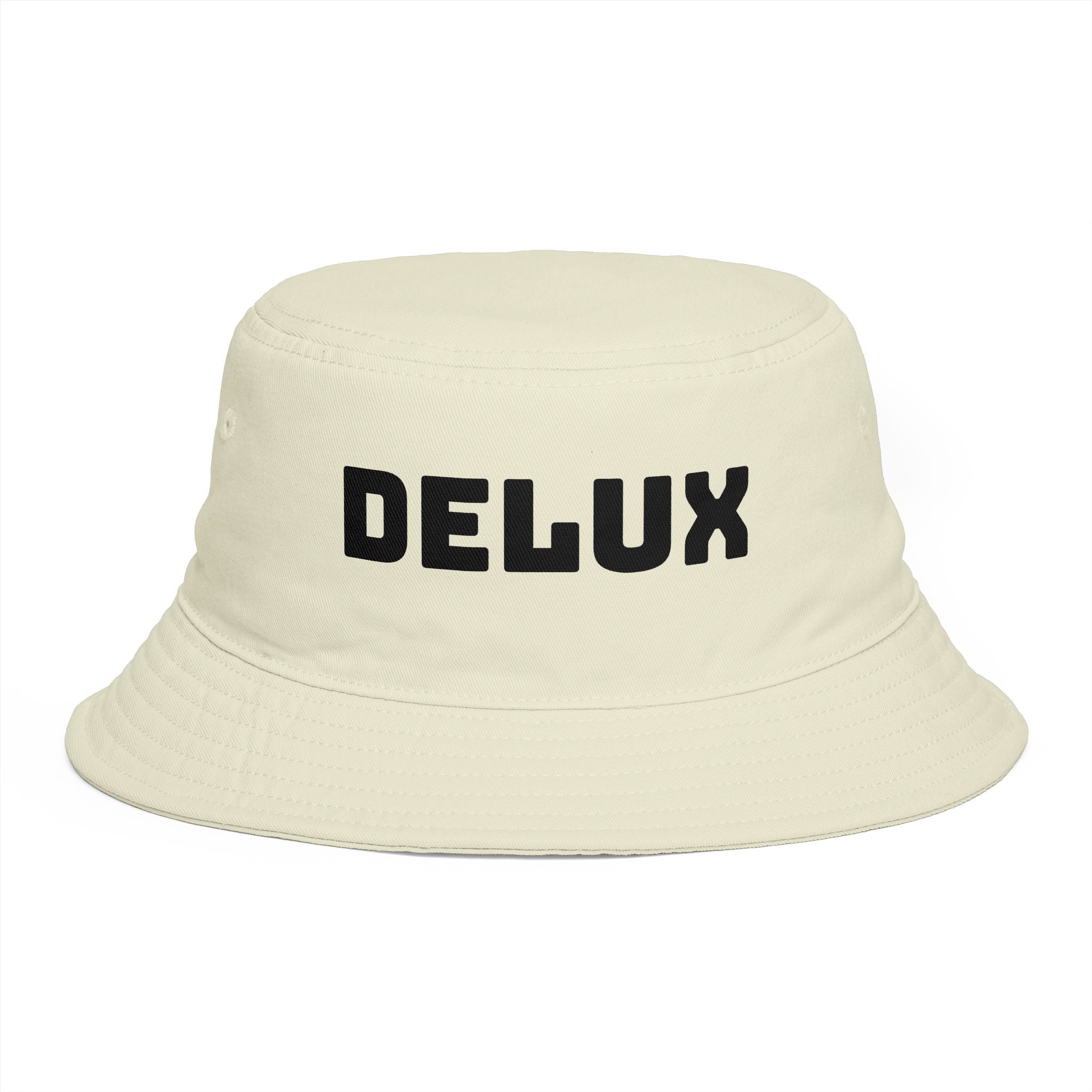 DELUX Brown Bucket Hat — Retro Logo Casual Sun Hat