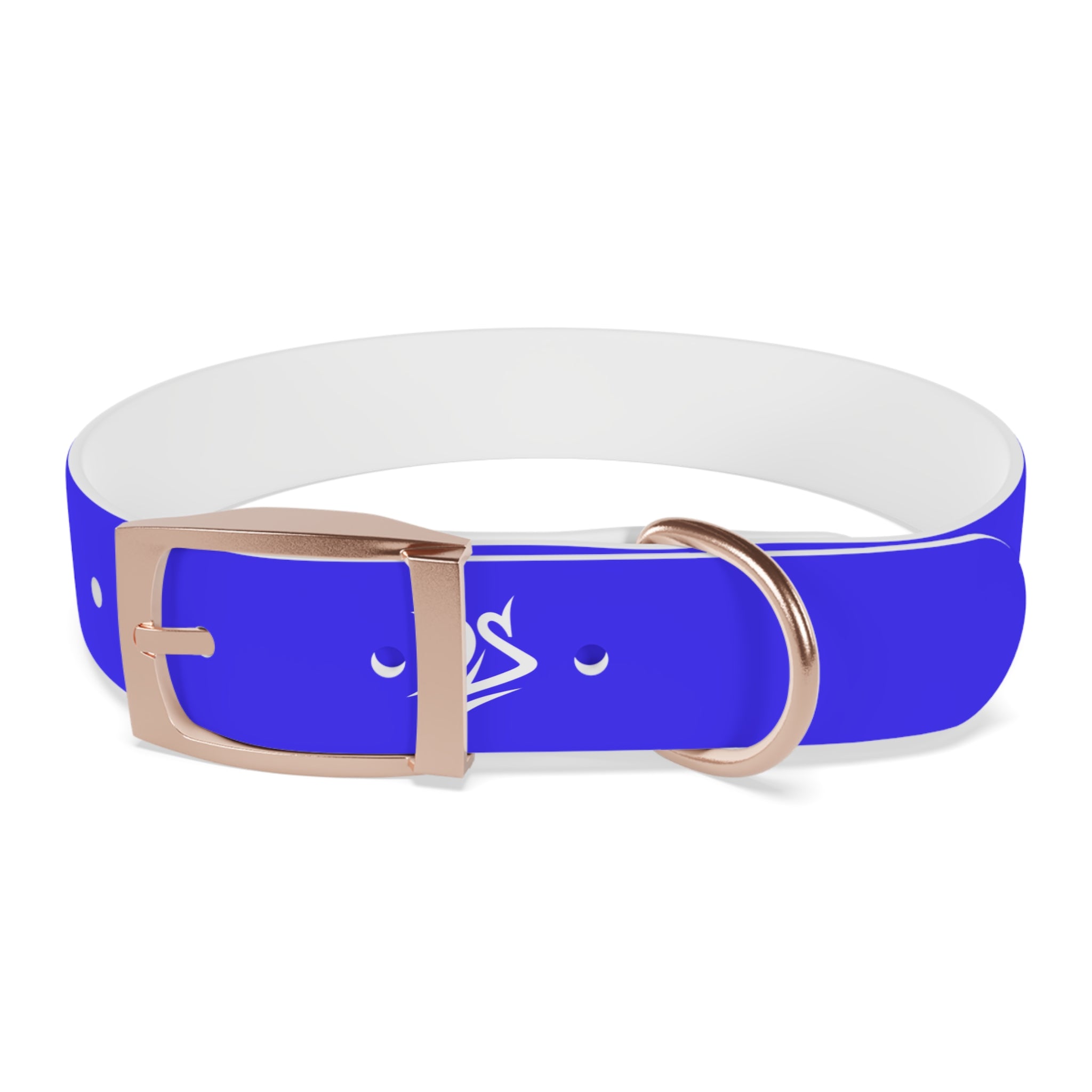 Blue Branded Dog Collar — Adjustable Waterproof Pet Collar with White Logo