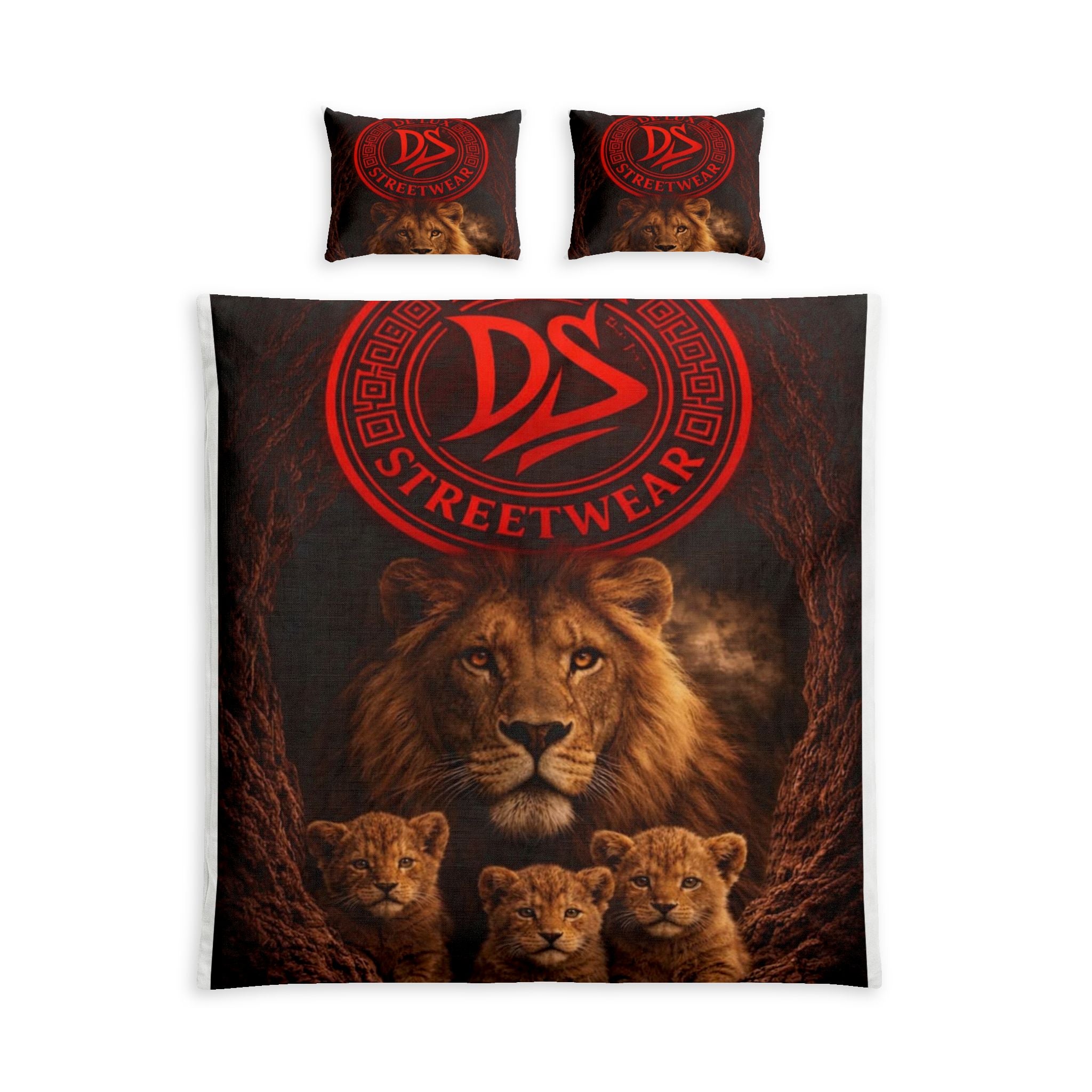 DeLUX Lion Family Cotton Bed Set — Delux Streetwear Logo Duvet Cover