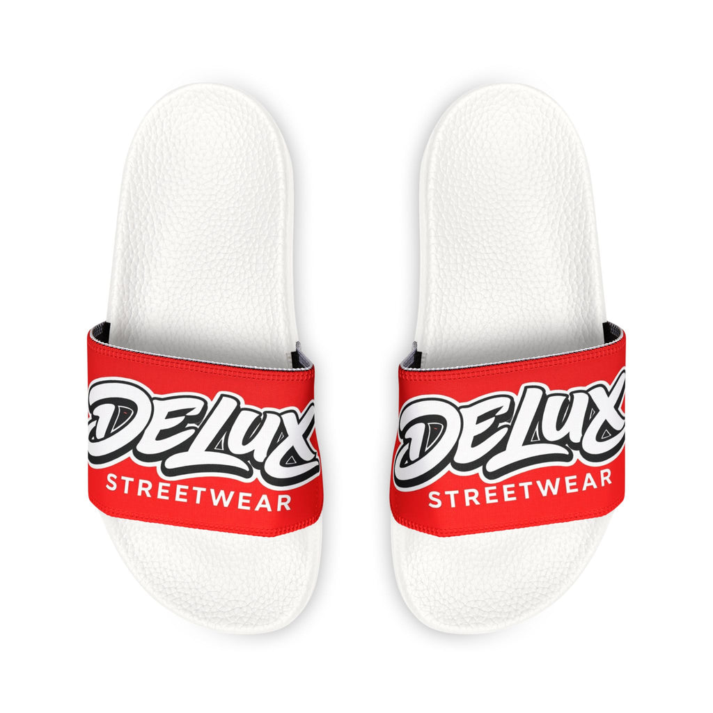 Men's Removable-Strap Slide Sandals — Bold Red 'Delux Streetwear' Logo