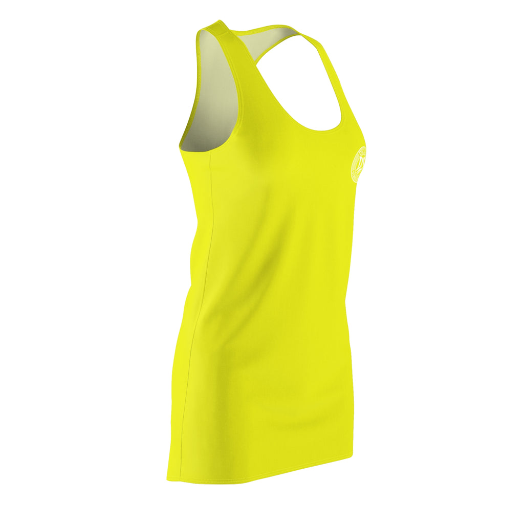 Racerback Dress — Neon Yellow Active Sundress with Subtle Chest Emblem