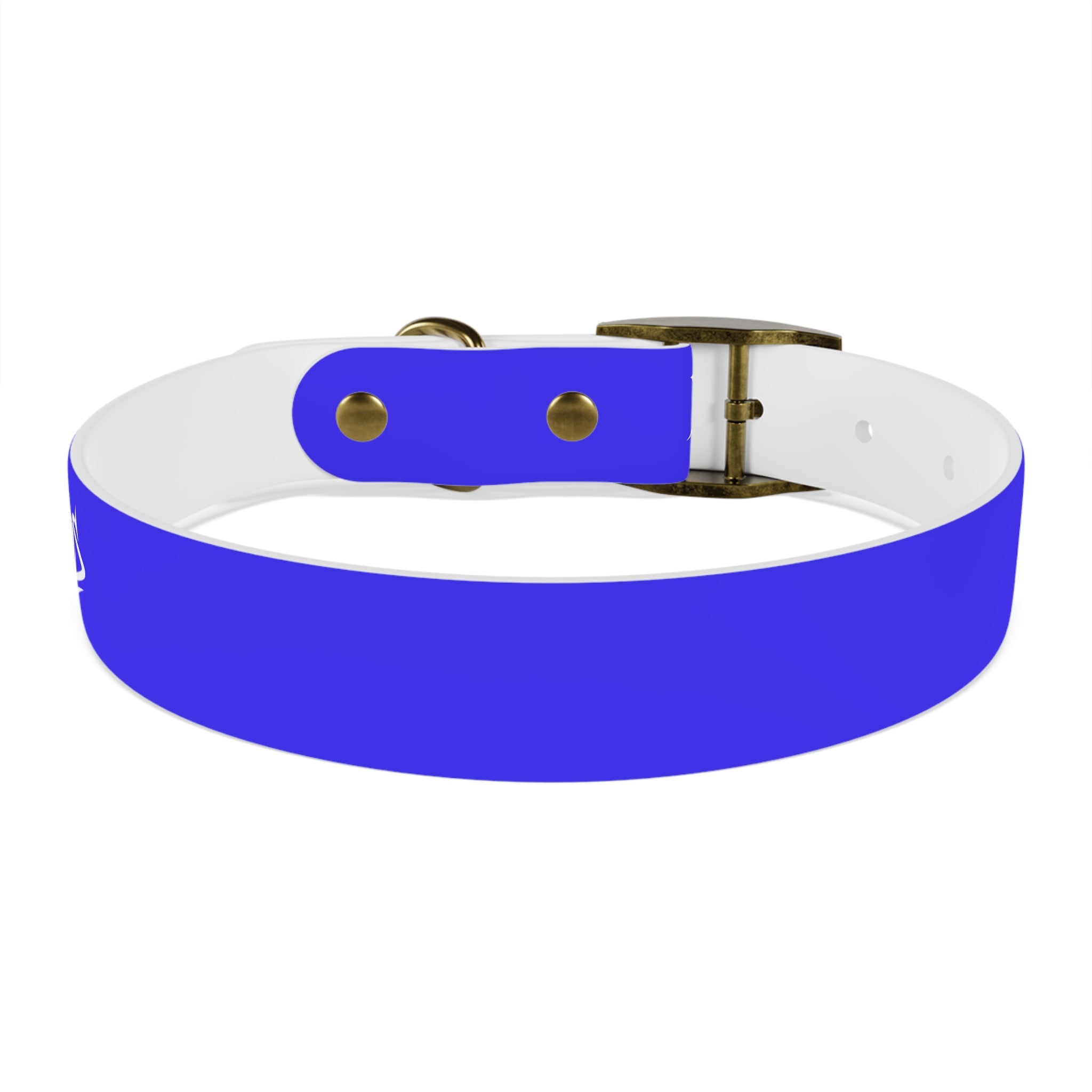 Blue Branded Dog Collar — Adjustable Waterproof Pet Collar with White Logo