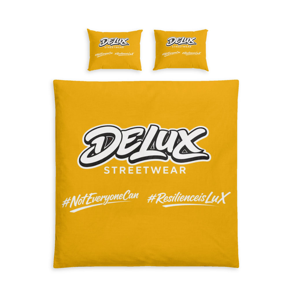 Delux Streetwear Cotton Bed Set - Yellow Duvet with Logo & Hashtags
