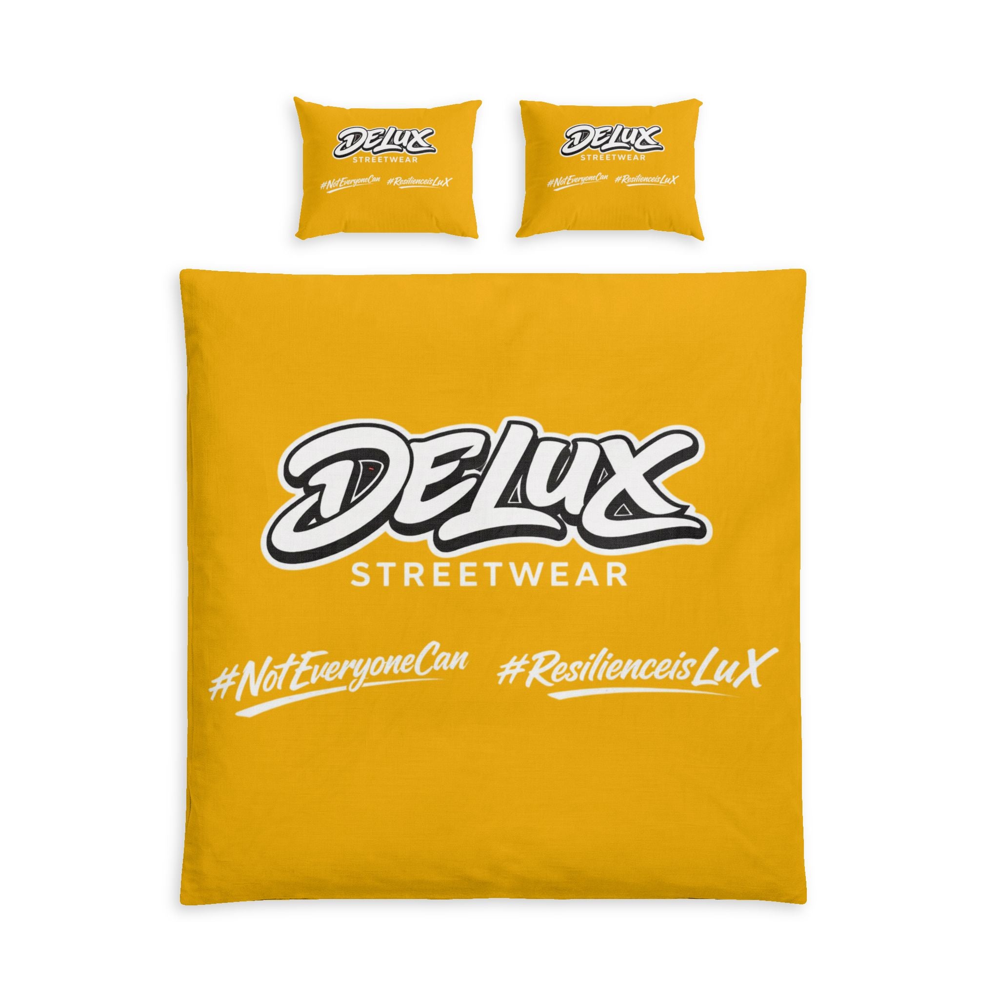 Delux Streetwear Cotton Bed Set - Yellow Duvet with Logo & Hashtags