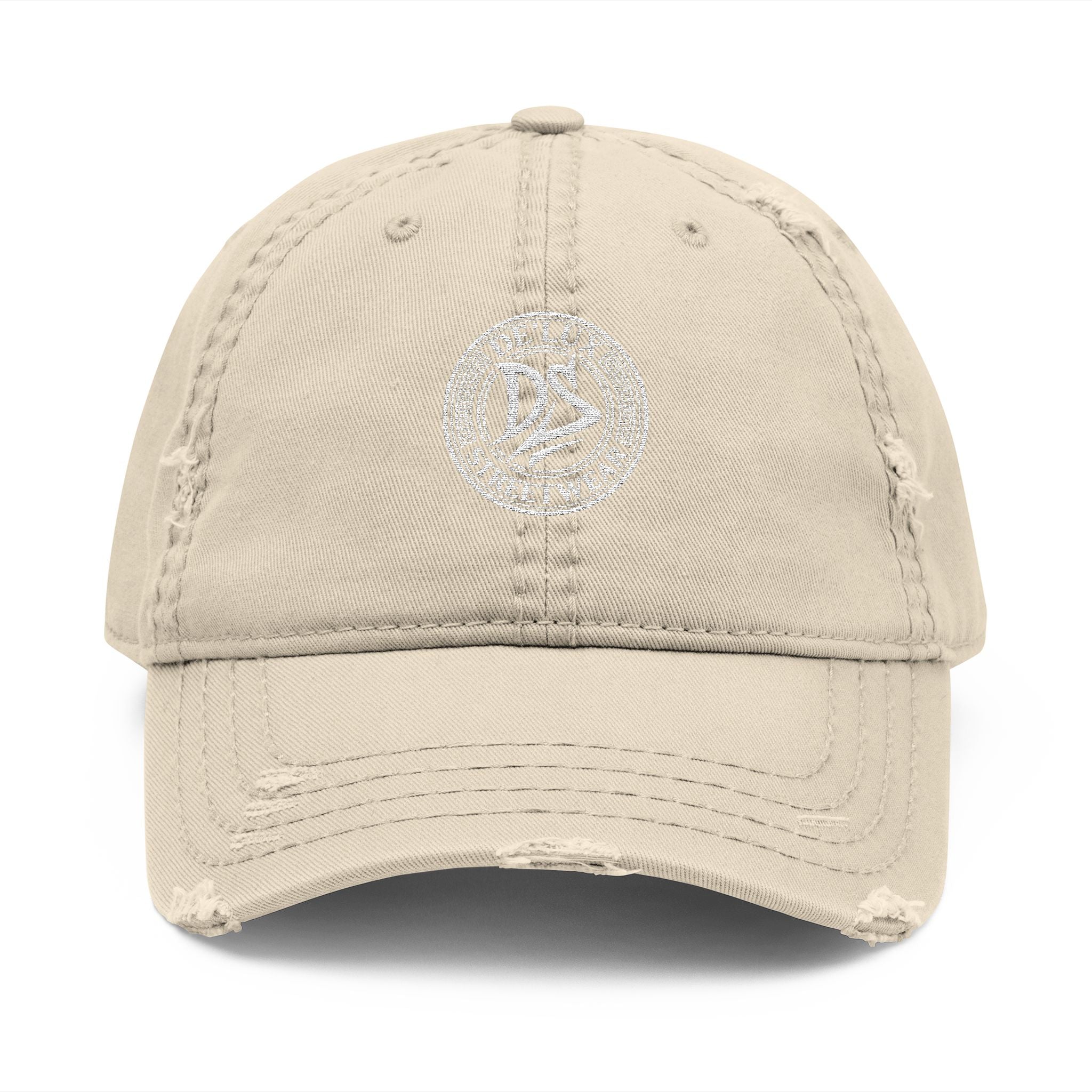 Distressed Embroidered Dad Hat — Vintage Washed Baseball Cap with DS Logo