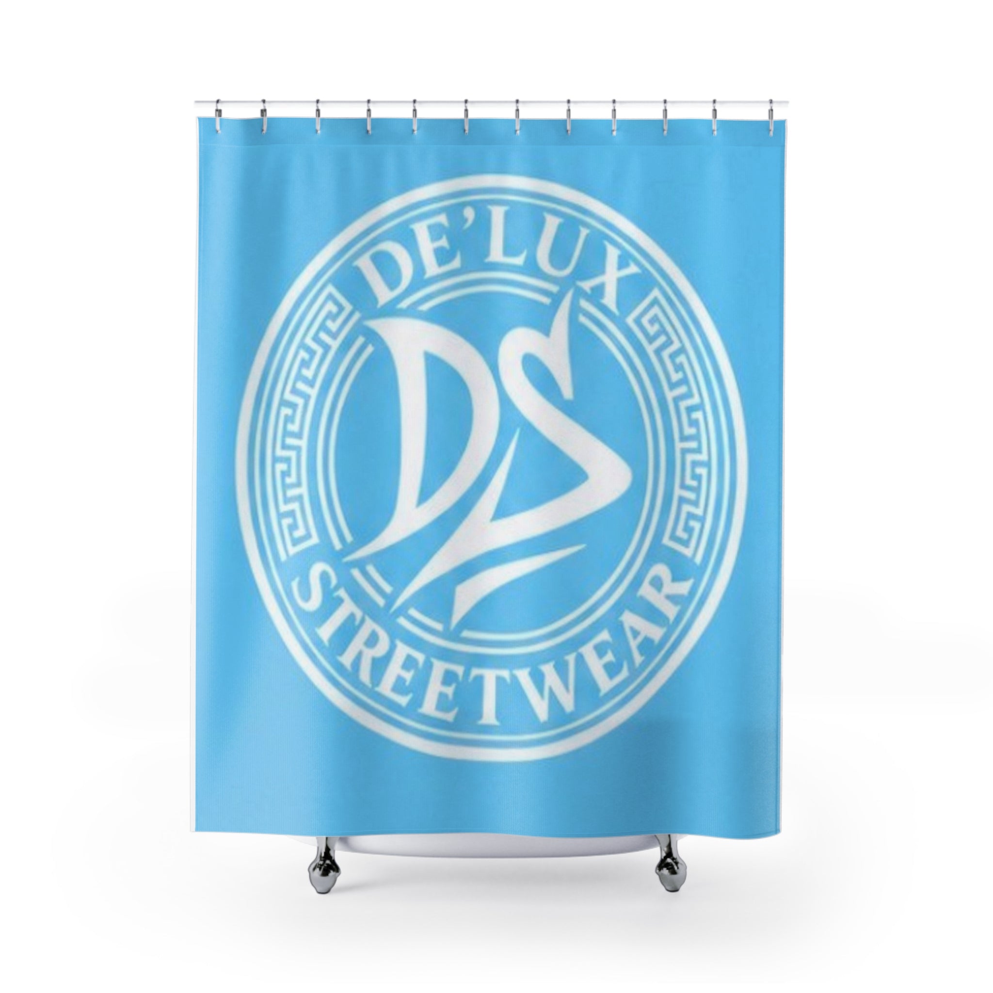 De'Luxe Streetwear Blue Logo Shower Curtain
