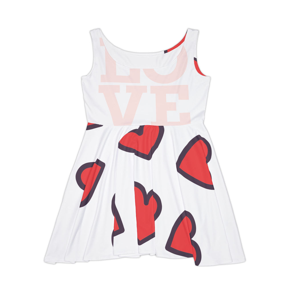 Heart Pattern Skater Dress — Cute Red Hearts AOP Sundress for Women