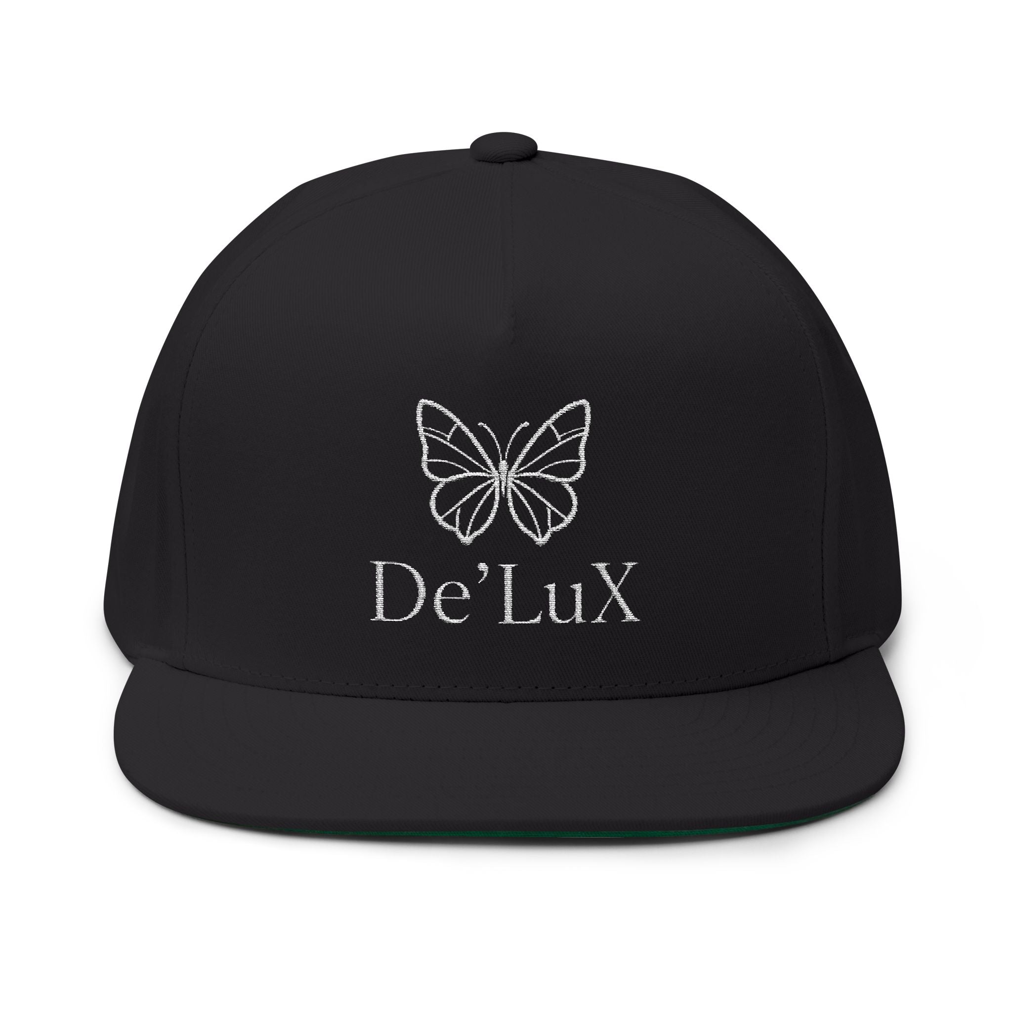 DeLuX Women Embroidered Butterfly Rhinestone Flat Bill Cap — Luxe 'Bee Lux' Snapback
