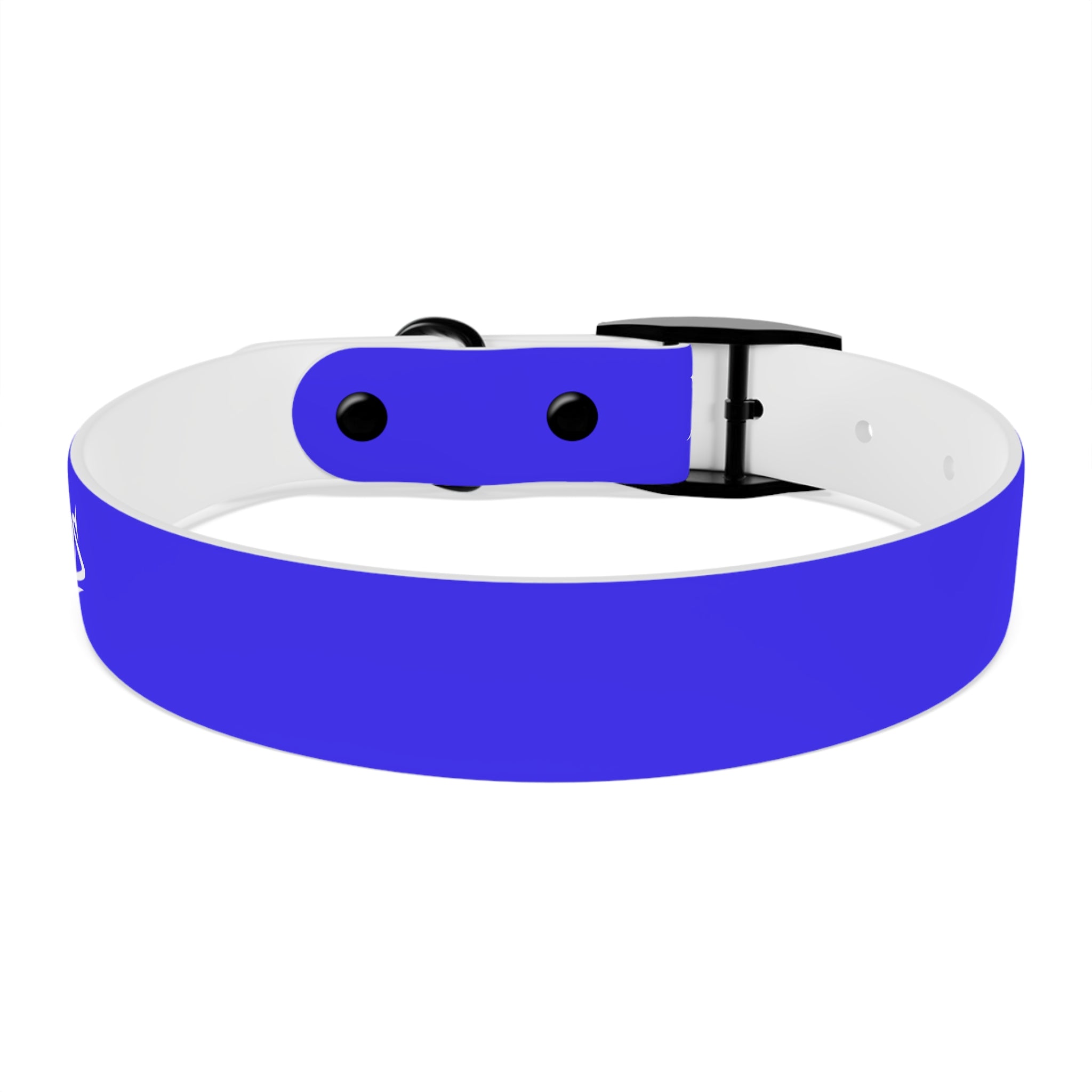 Blue Branded Dog Collar — Adjustable Waterproof Pet Collar with White Logo