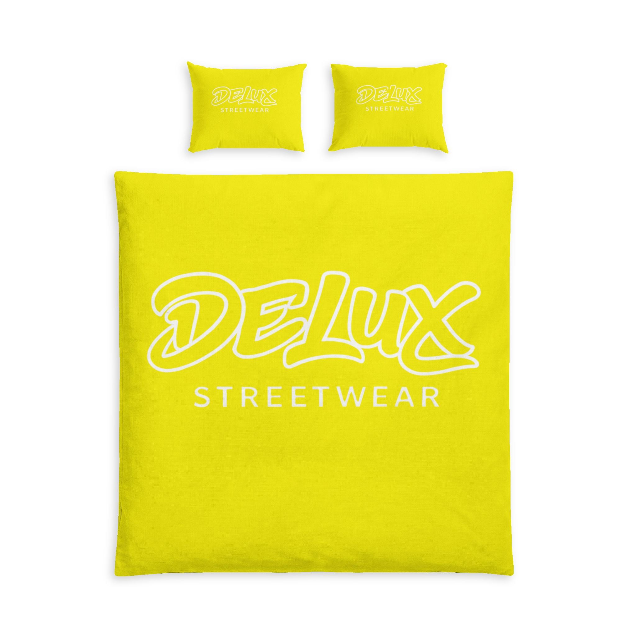 Delux Streetwear Cotton Bed Set — Bright Yellow Logo Duvet Cover & Pillowcases