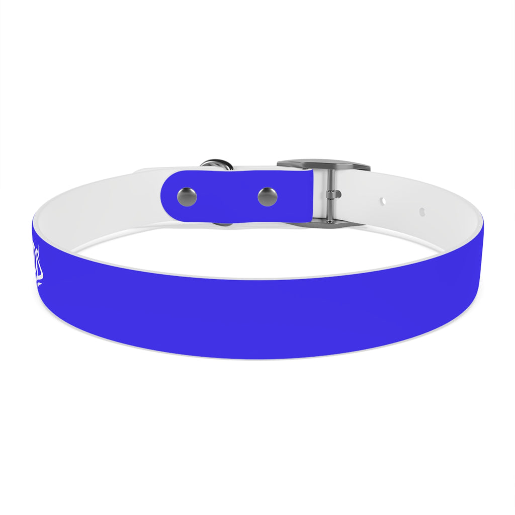 Blue Branded Dog Collar — Adjustable Waterproof Pet Collar with White Logo
