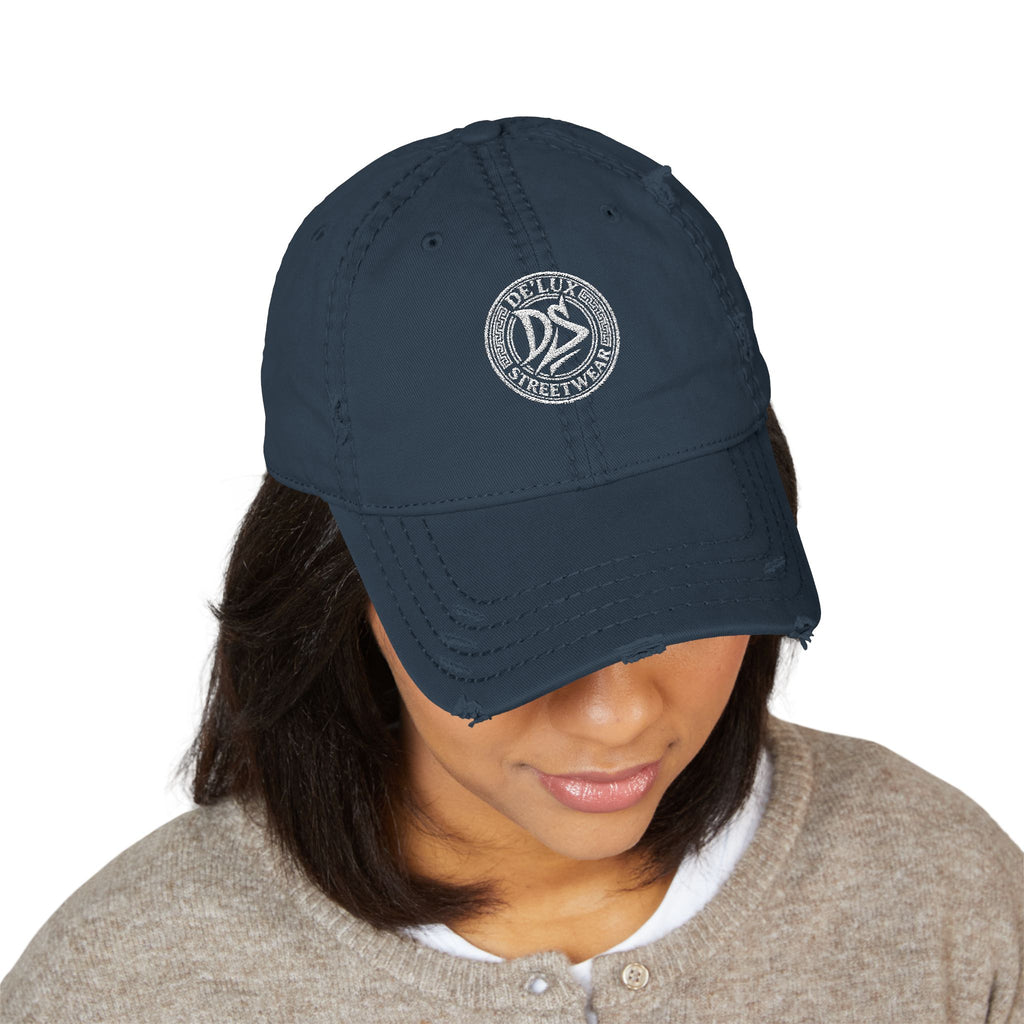 Distressed Embroidered Dad Hat — Vintage Washed Baseball Cap with DS Logo