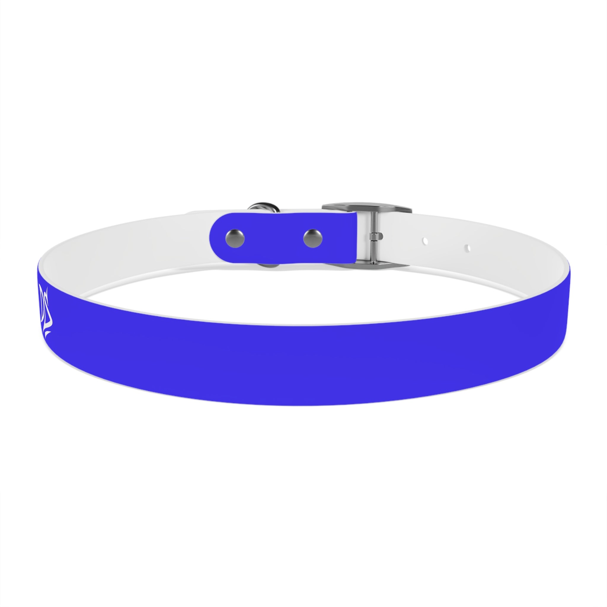 Blue Branded Dog Collar — Adjustable Waterproof Pet Collar with White Logo