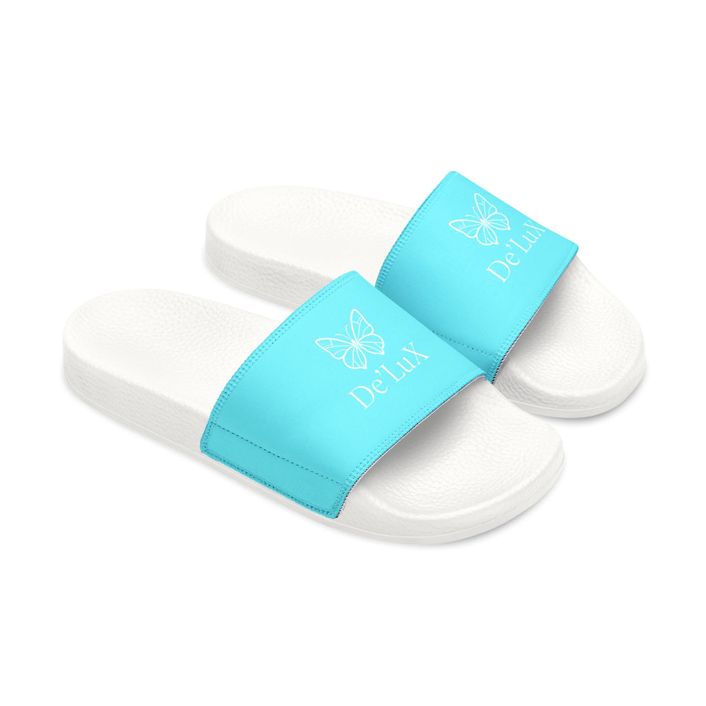 Women's Removable-Strap Slide Sandals — Personalized Aqua Slides with Bow Accent