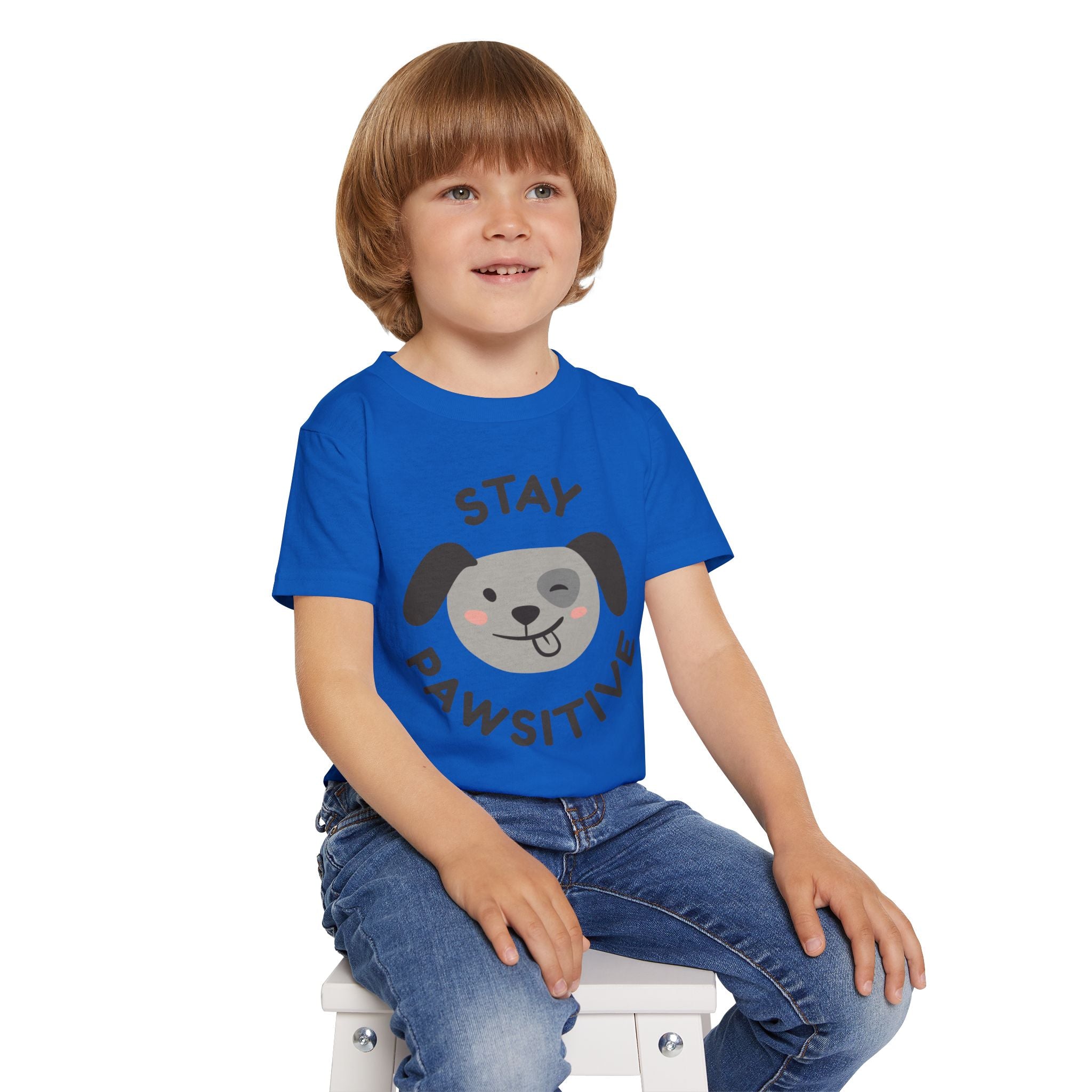 Toddler T-Shirt — "Stay Pawsitive" Cute Winking Puppy Kids Tee