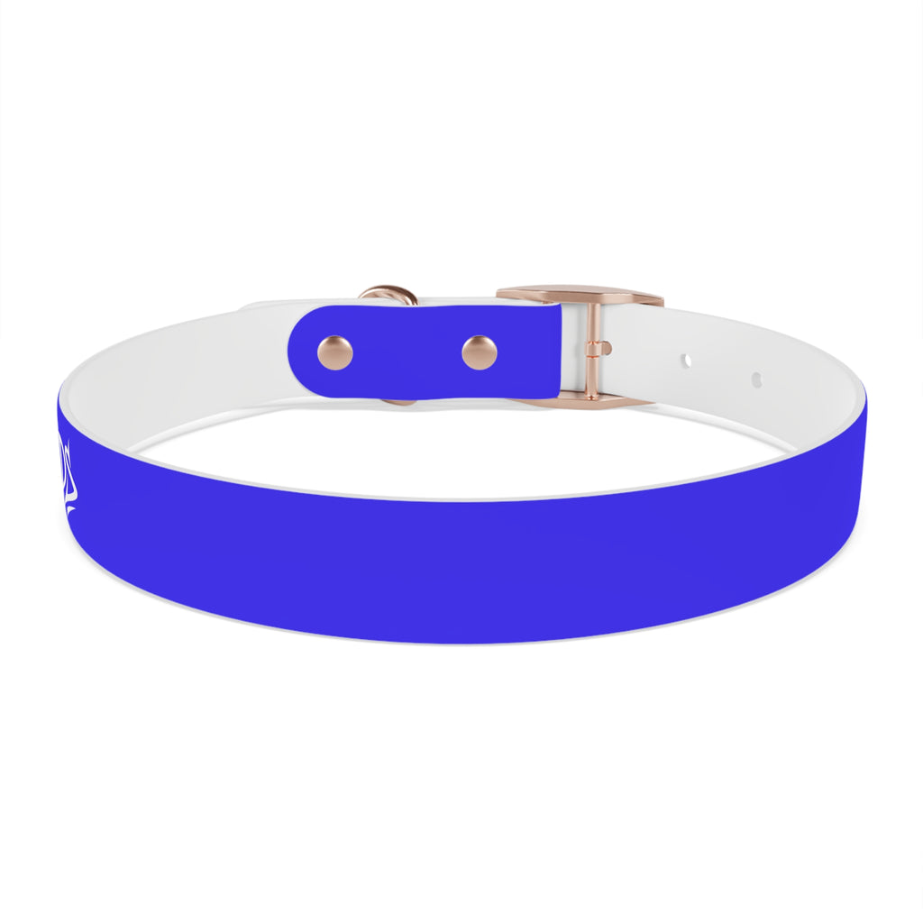 Blue Branded Dog Collar — Adjustable Waterproof Pet Collar with White Logo