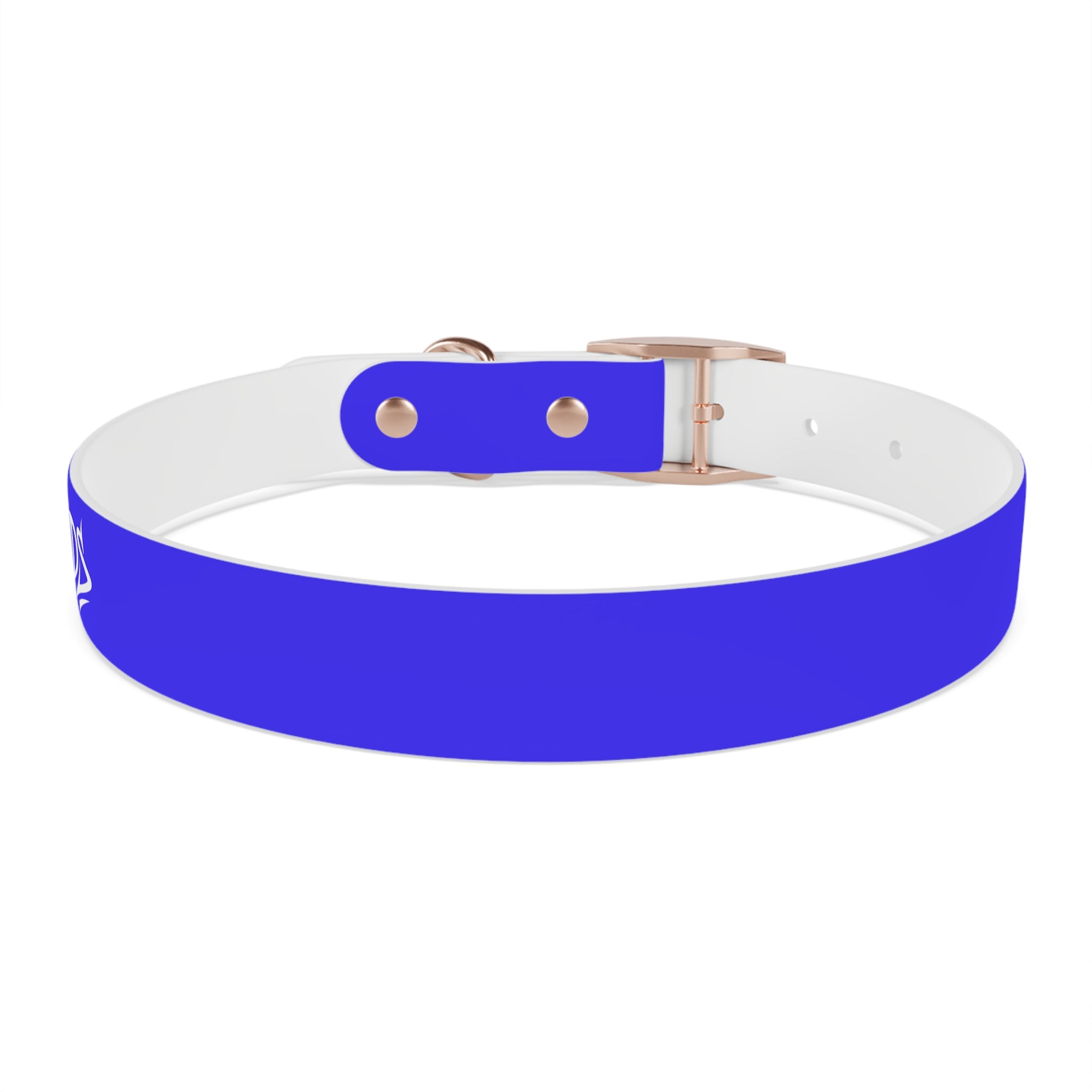 Blue Branded Dog Collar — Adjustable Waterproof Pet Collar with White Logo